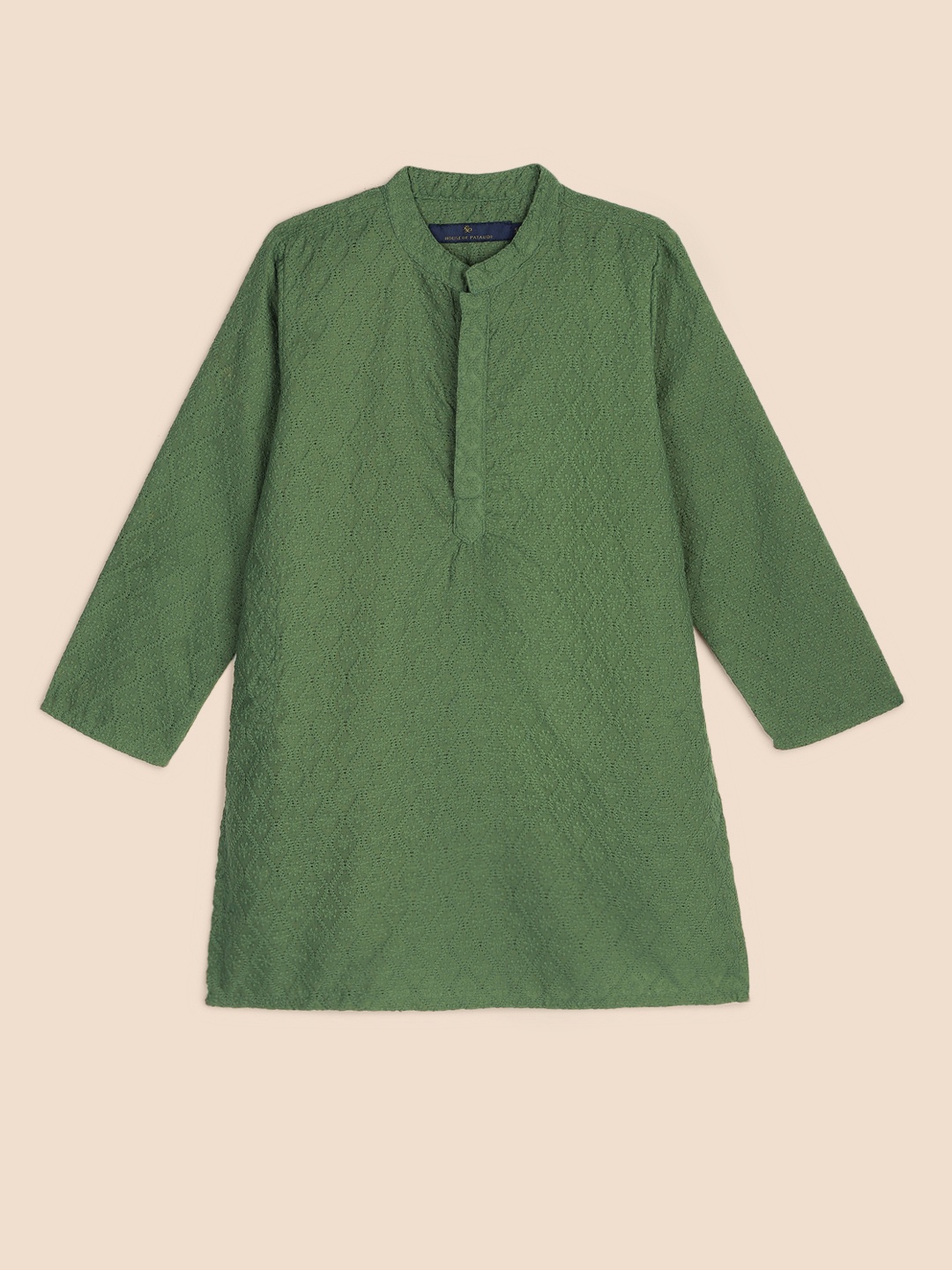 

House of Pataudi Boys Green Ethnic Motifs Chikankari Kurta