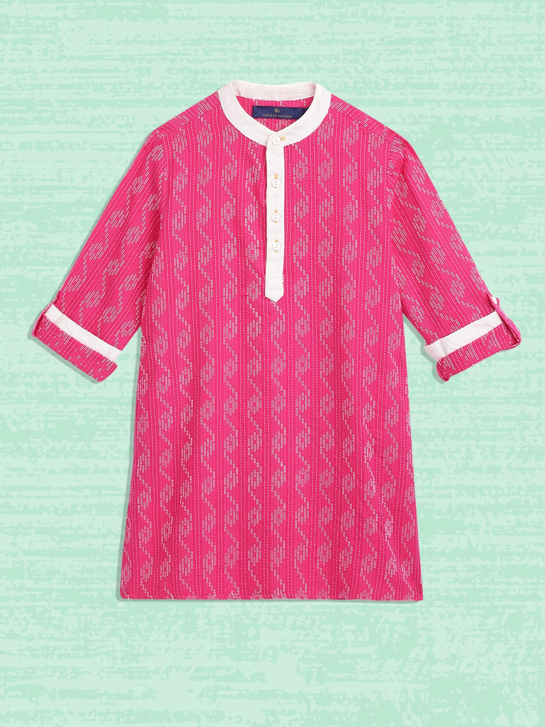 

House of Pataudi Boys Fuschia Pure Cotton Printed Kurta, Fuchsia