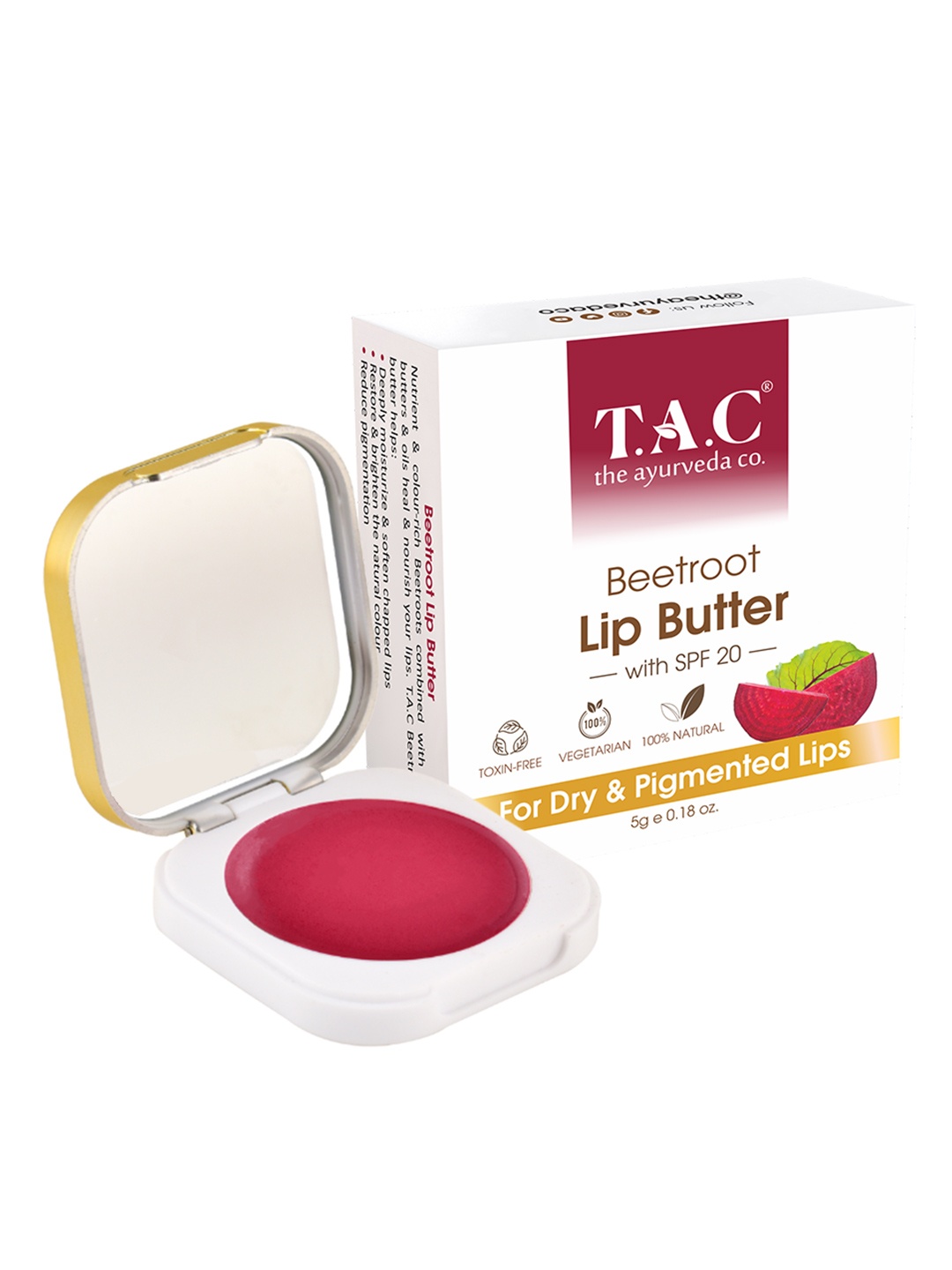 

Tac - The Ayurveda Co. Beetroot Moisturizing Lip Balm For Dry, Chapped & Soft Lips 5g, Mauve