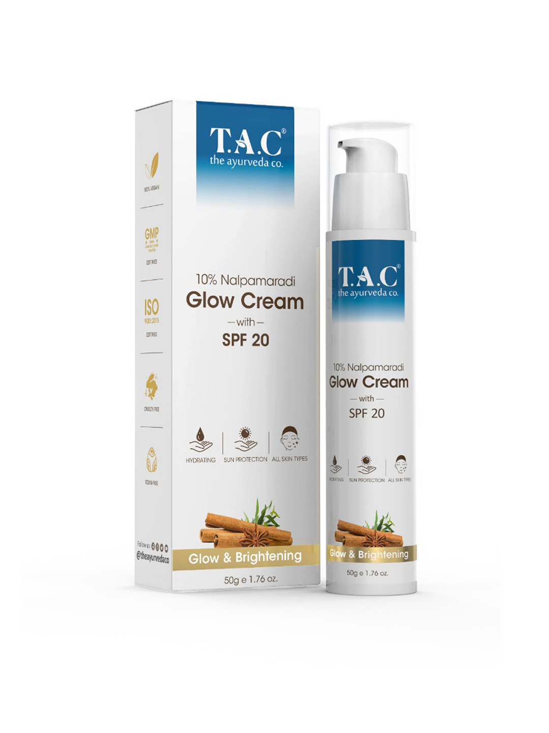 

TAC - The Ayurveda Co. 10% Nalpamaradi Skin Brightening Glow Moisturizer With SPF 20 - 50g, White