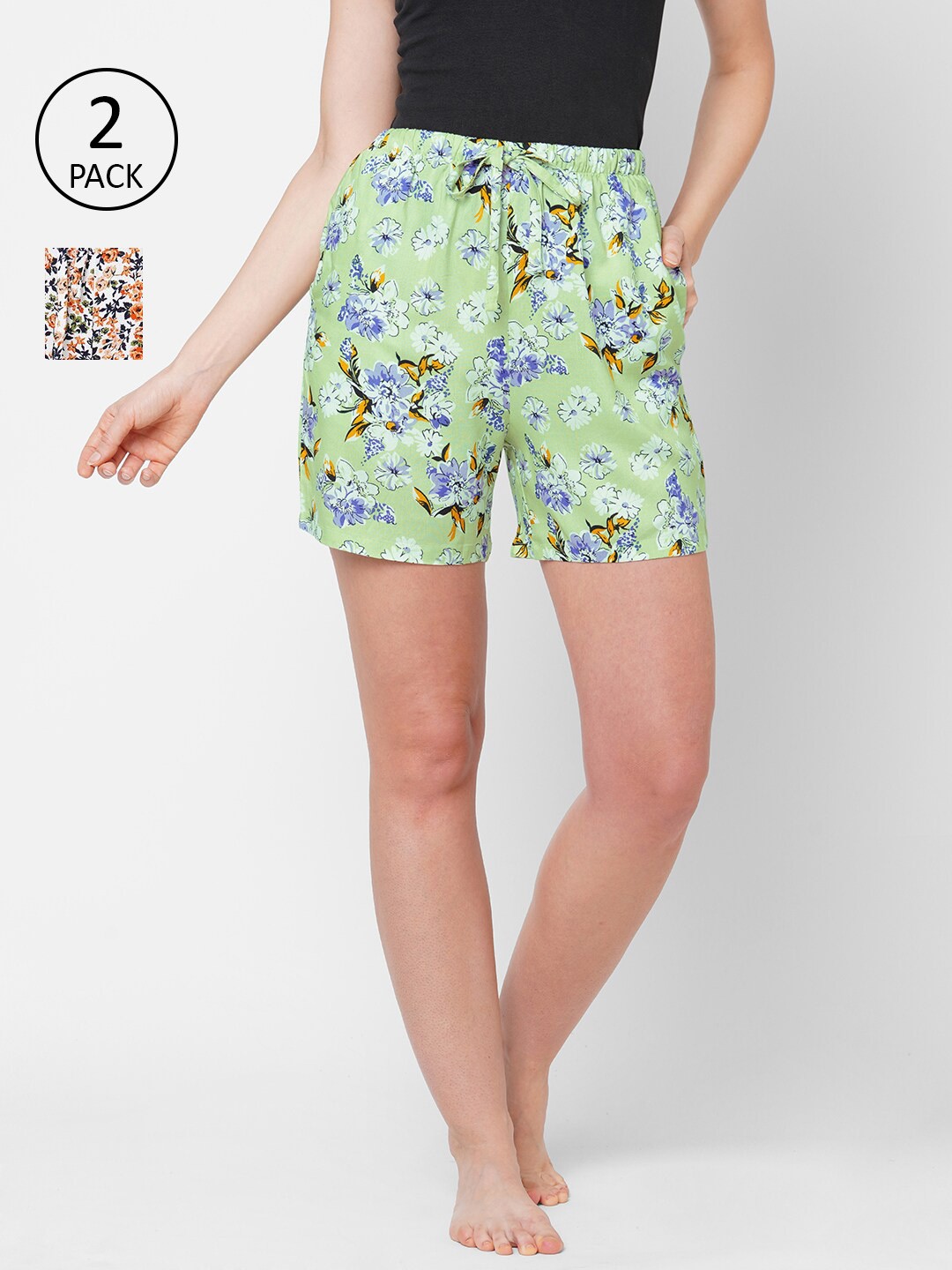 

URBAN SCOTTISH Women Pack of 2 Floral Print Lounge Shorts, Multi
