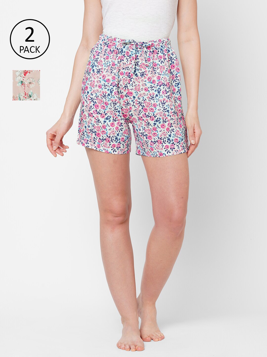 

URBAN SCOTTISH Women Pack of 2 Floral Print Lounge Shorts, Multi