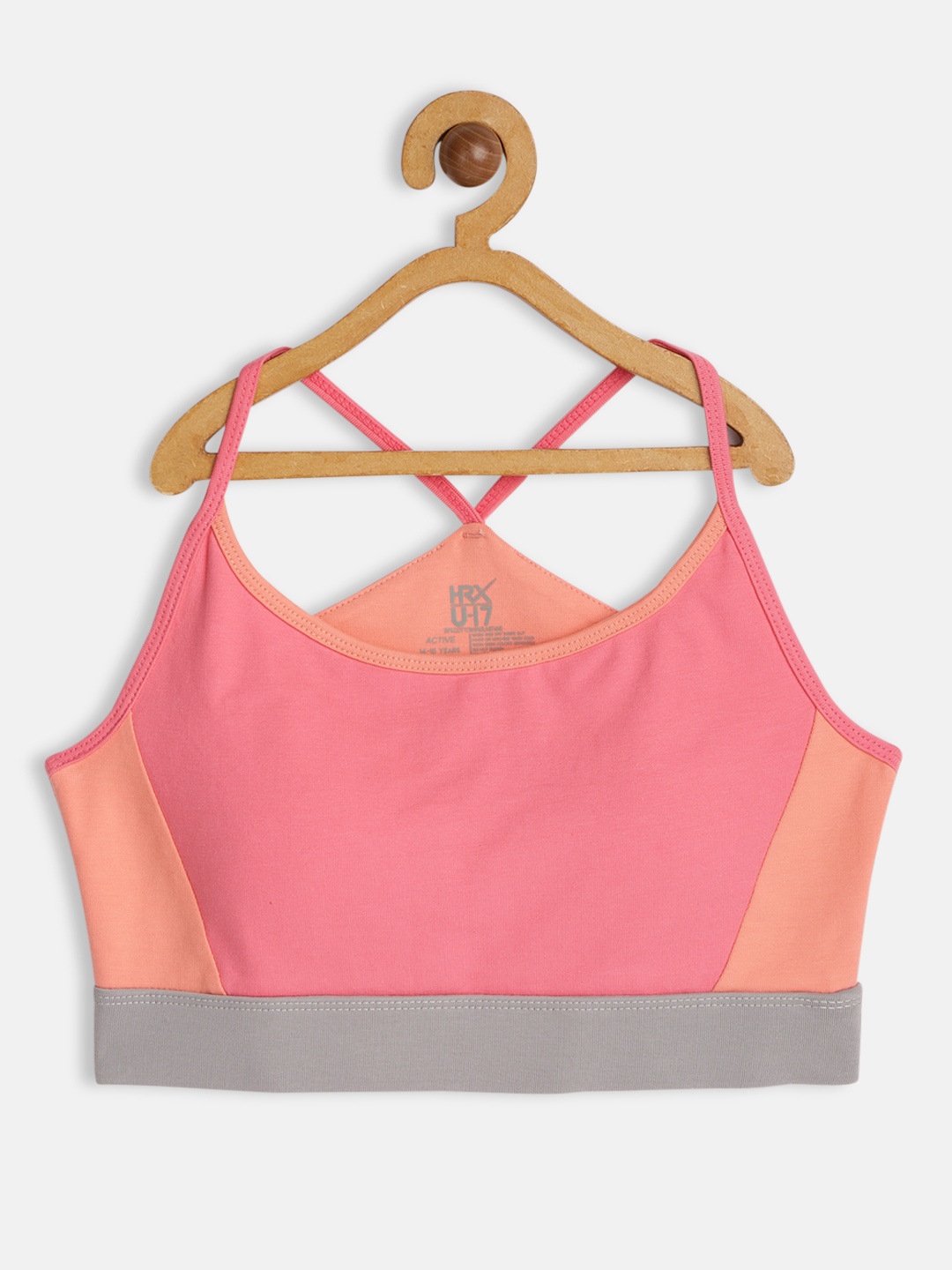 

HRX By Hrithik Roshan U-17 Active Girls Pink Lycra Colourblock Sports Bra