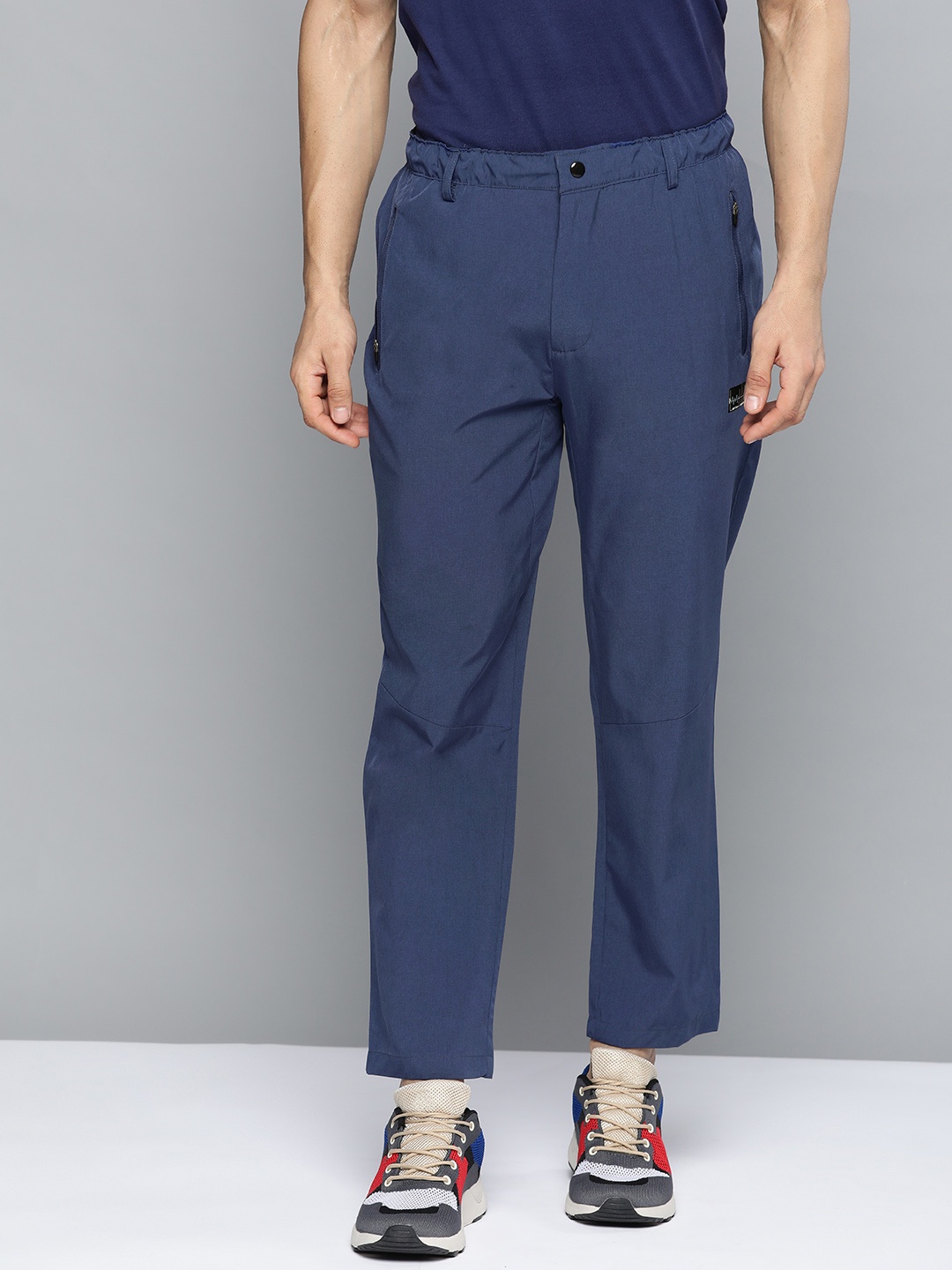 

HRX By Hrithik Roshan Lifestyle Men Anthra Melange Lycra Solid Trousers, Blue