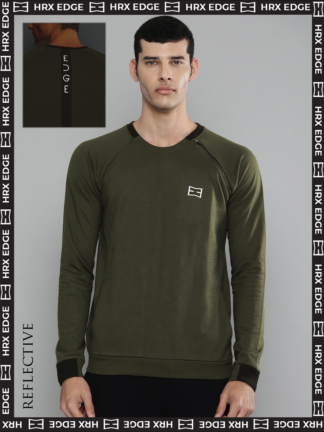 

HRX By Hrithik Roshan EDGE Lifestyle Men Courtyard Bio-Wash Solid Sweatshirts, Olive