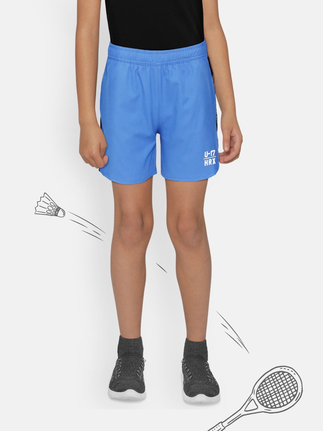 

HRX by Hrithik Roshan Boys Blue & Black Solid Rapid-Dry Active Shorts with Printed Detail