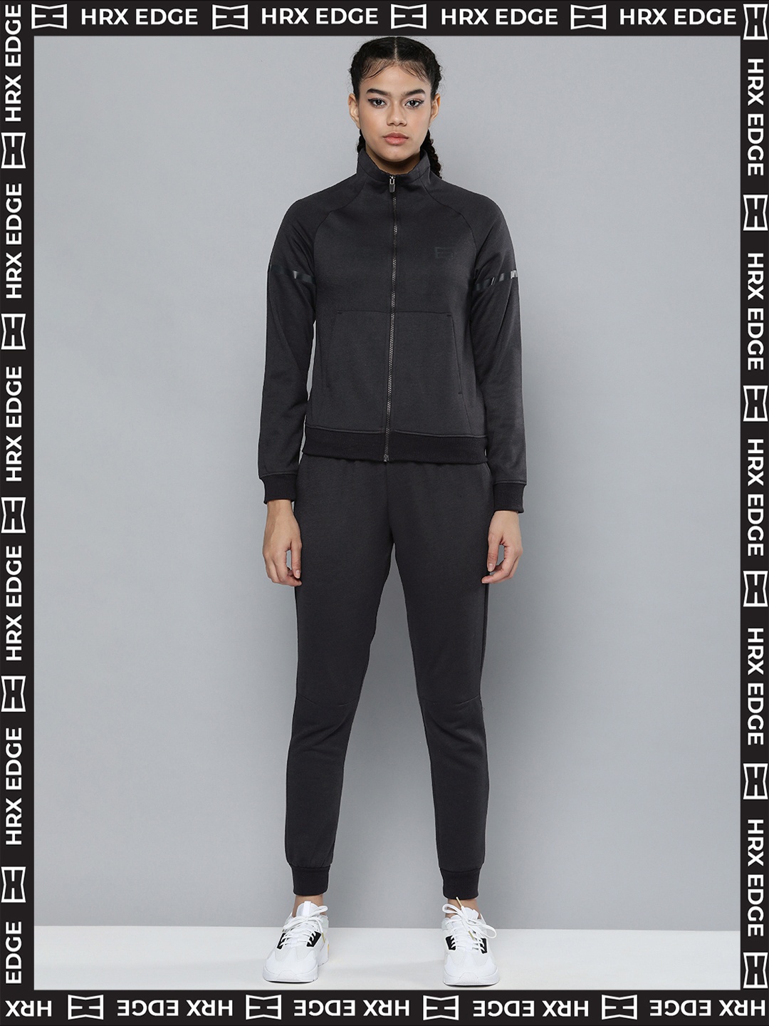 

HRX By Hrithik Roshan EDGE Lifestyle Women Anthracite Rapid-Dry Solid Tracksuits, Charcoal