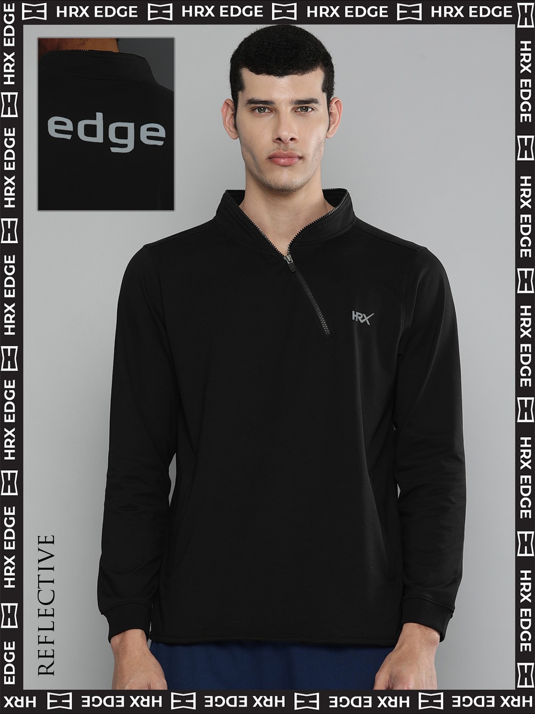 

HRX By Hrithik Roshan EDGE Lifestyle Men Black Bio-Wash Brand Carrier Sweatshirts