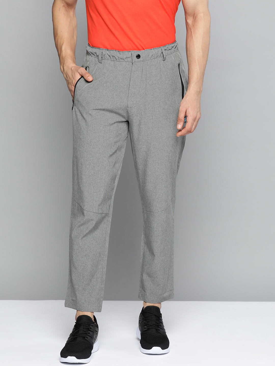 

HRX By Hrithik Roshan Lifestyle Men Navy Melange Lycra Solid Trousers, Grey melange