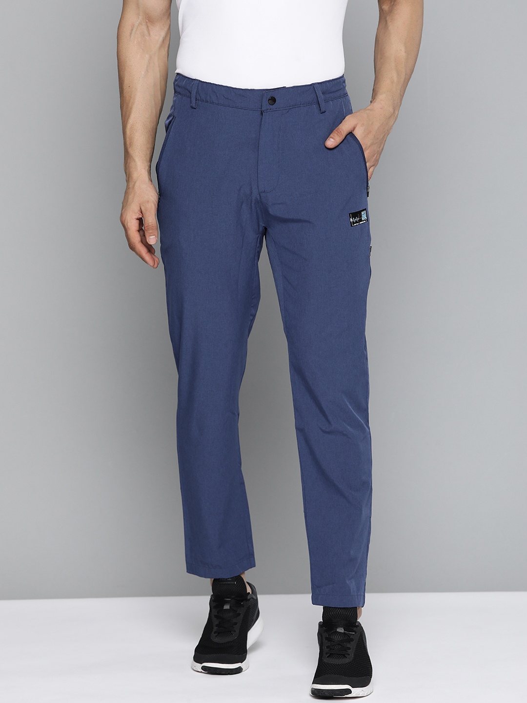 

HRX By Hrithik Roshan Lifestyle Men Navy Melange Slim Fit Lycra Solid Trousers, Navy blue