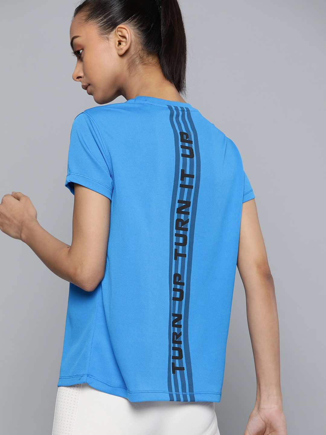 

HRX by Hrithik Roshan Women Blue Printed Back Running T-shirt