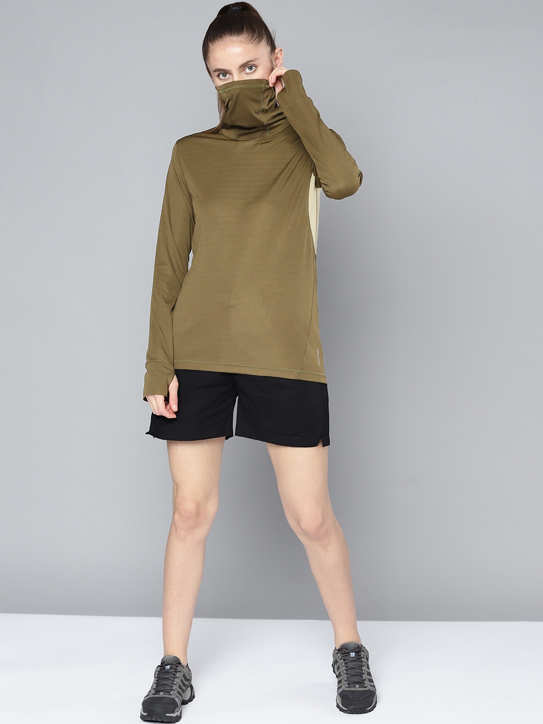 

HRX By Hrithik Roshan Outdoor Women Uniform Green Rapid-Dry Colourblock Tshirts, Olive