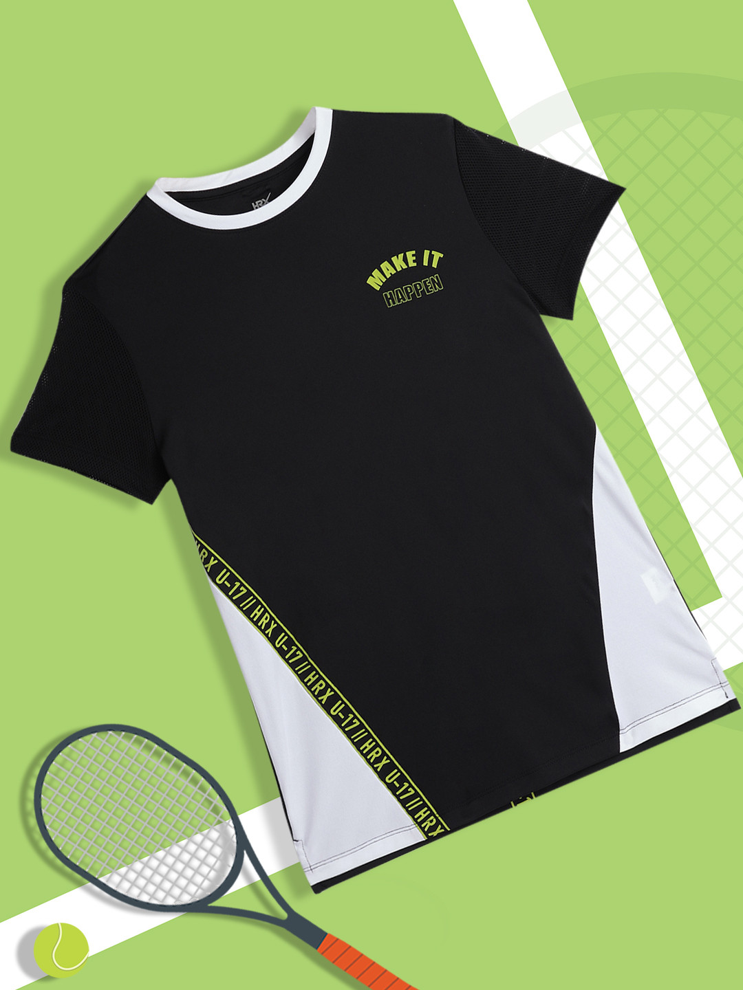

HRX By Hrithik Roshan U-17 Active Girls Jet Black Rapid-Dry Colourblock Tshirts