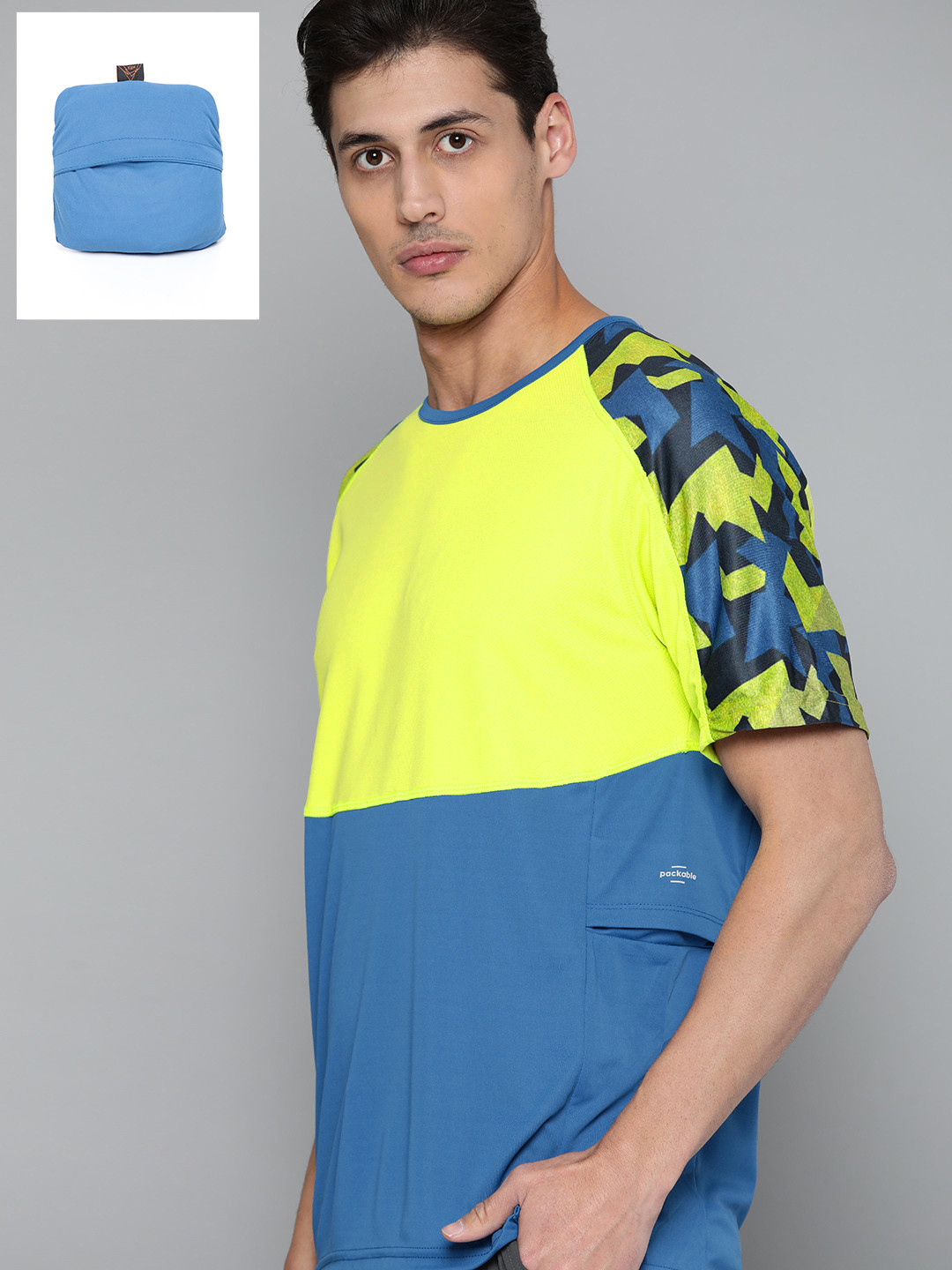 

HRX By Hrithik Roshan Outdoor Men Atlantic Blue Packable Camouflage T-shirt