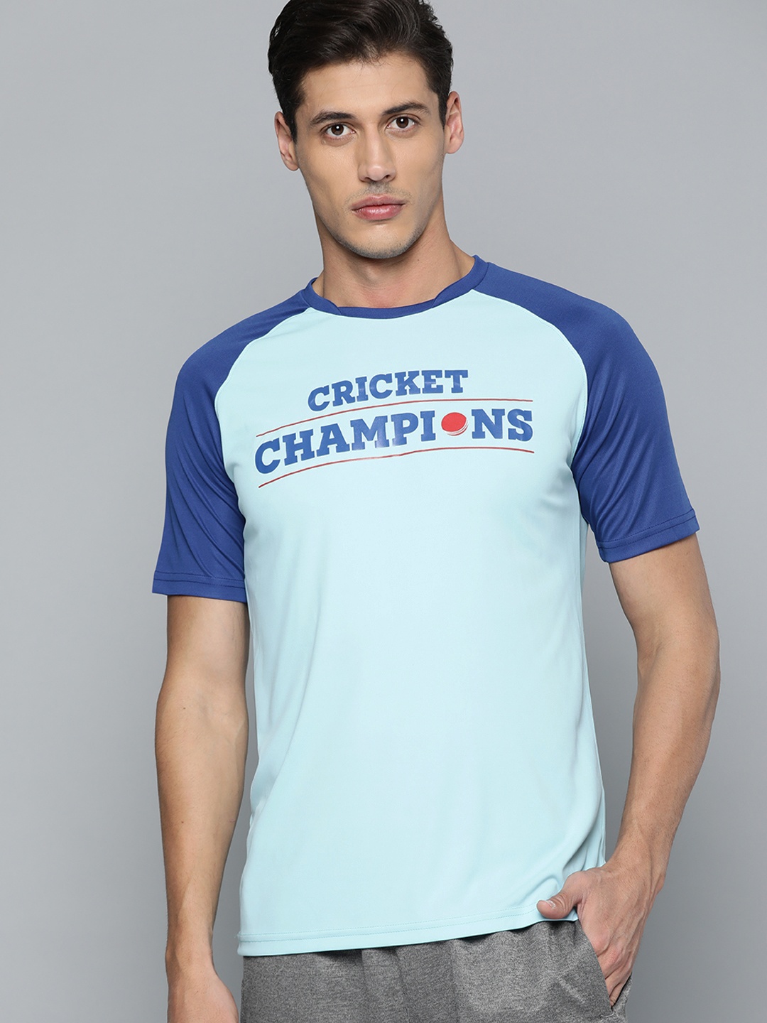 

HRX By Hrithik Roshan Cricket Men Crystal Blue Rapid-Dry Typography Tshirt