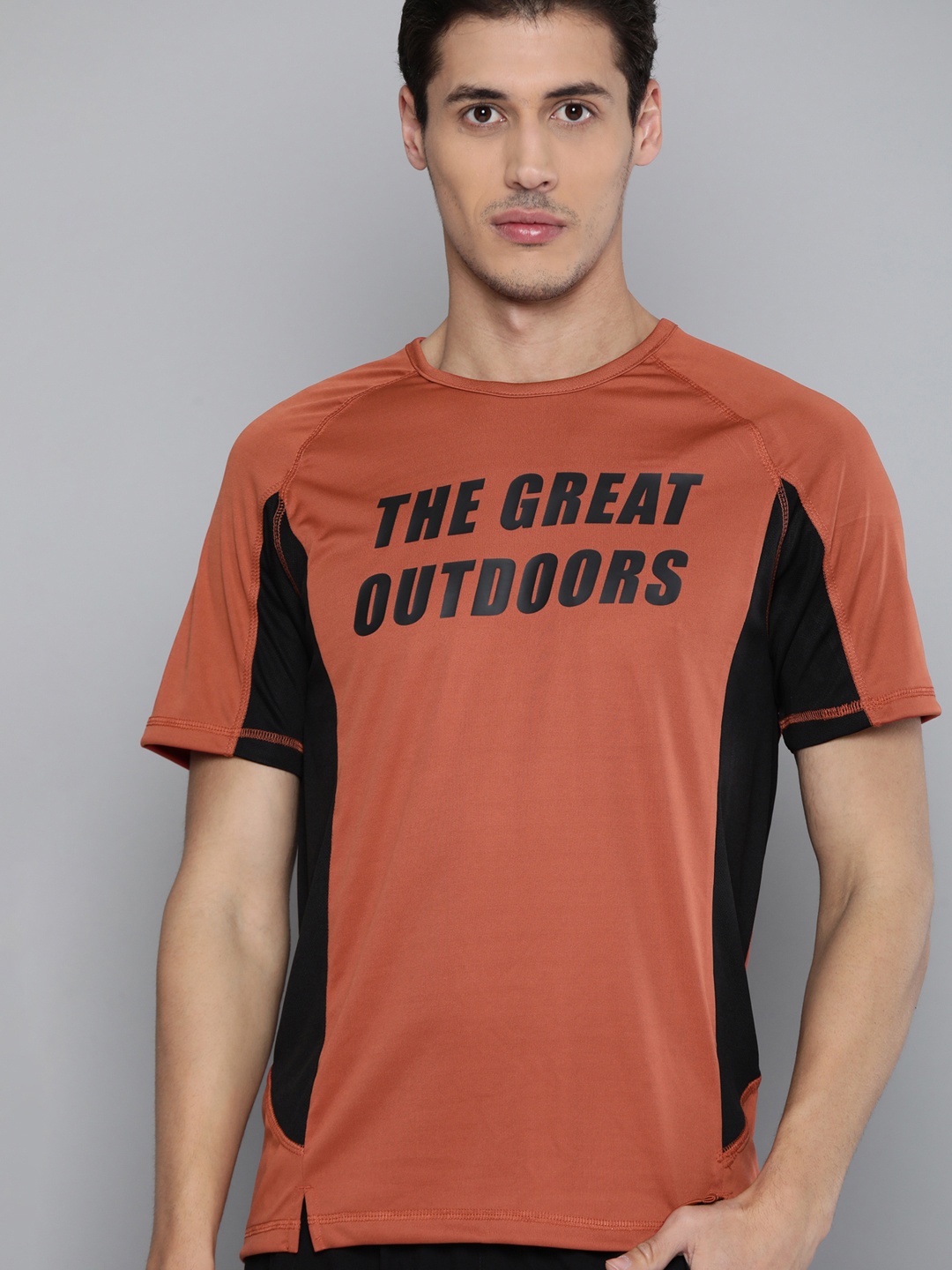 

HRX By Hrithik Roshan Outdoor Men Burnished Sunset Rapid-Dry Typography T-Shirt, Rust