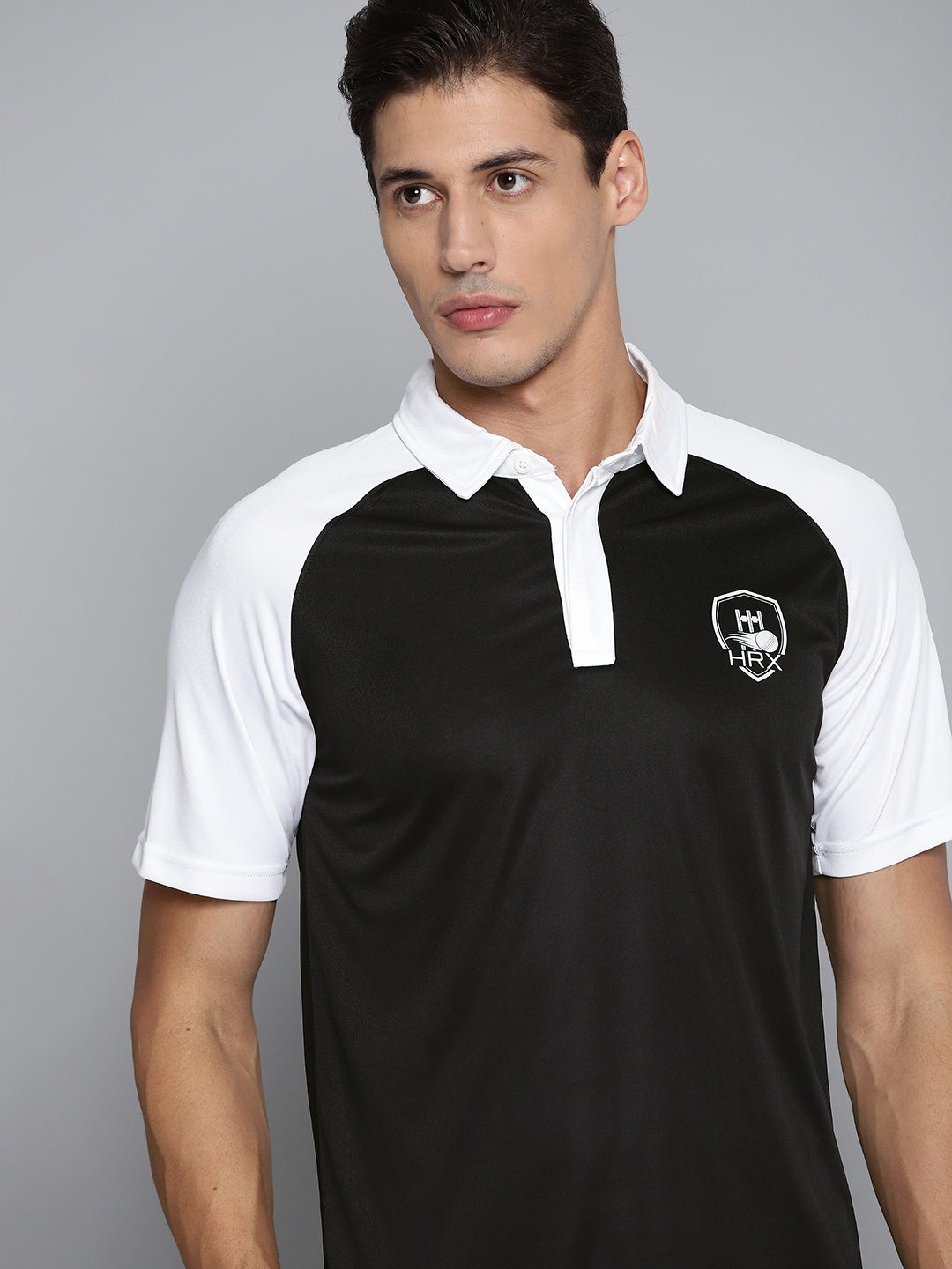 

HRX By Hrithik Roshan Cricket Men Optic White Rapid-Dry Colourblock T-shirt, Black