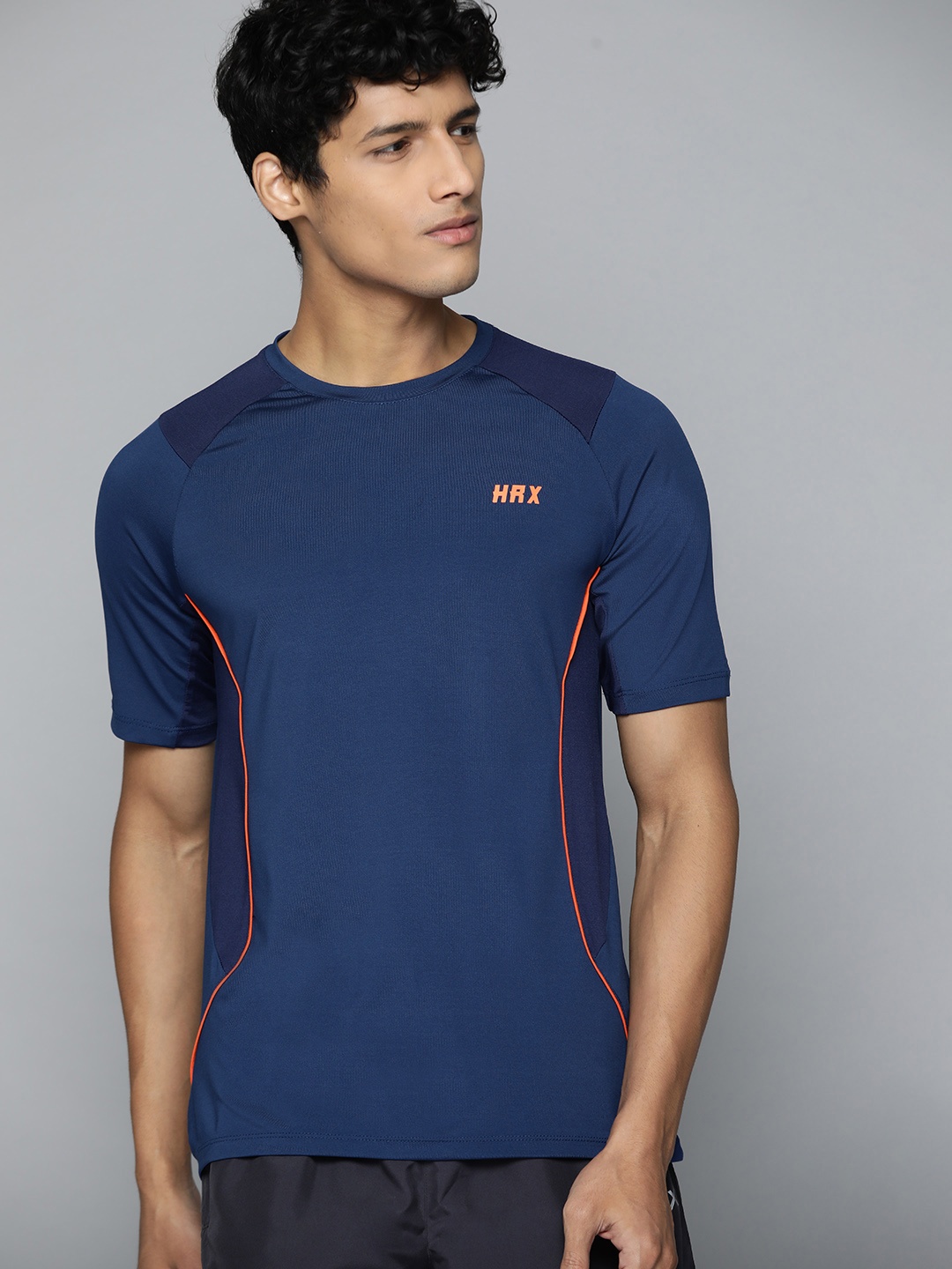

HRX By Hrithik Roshan Training Men Estate Blue Rapid-Dry Colourblock Tshirts