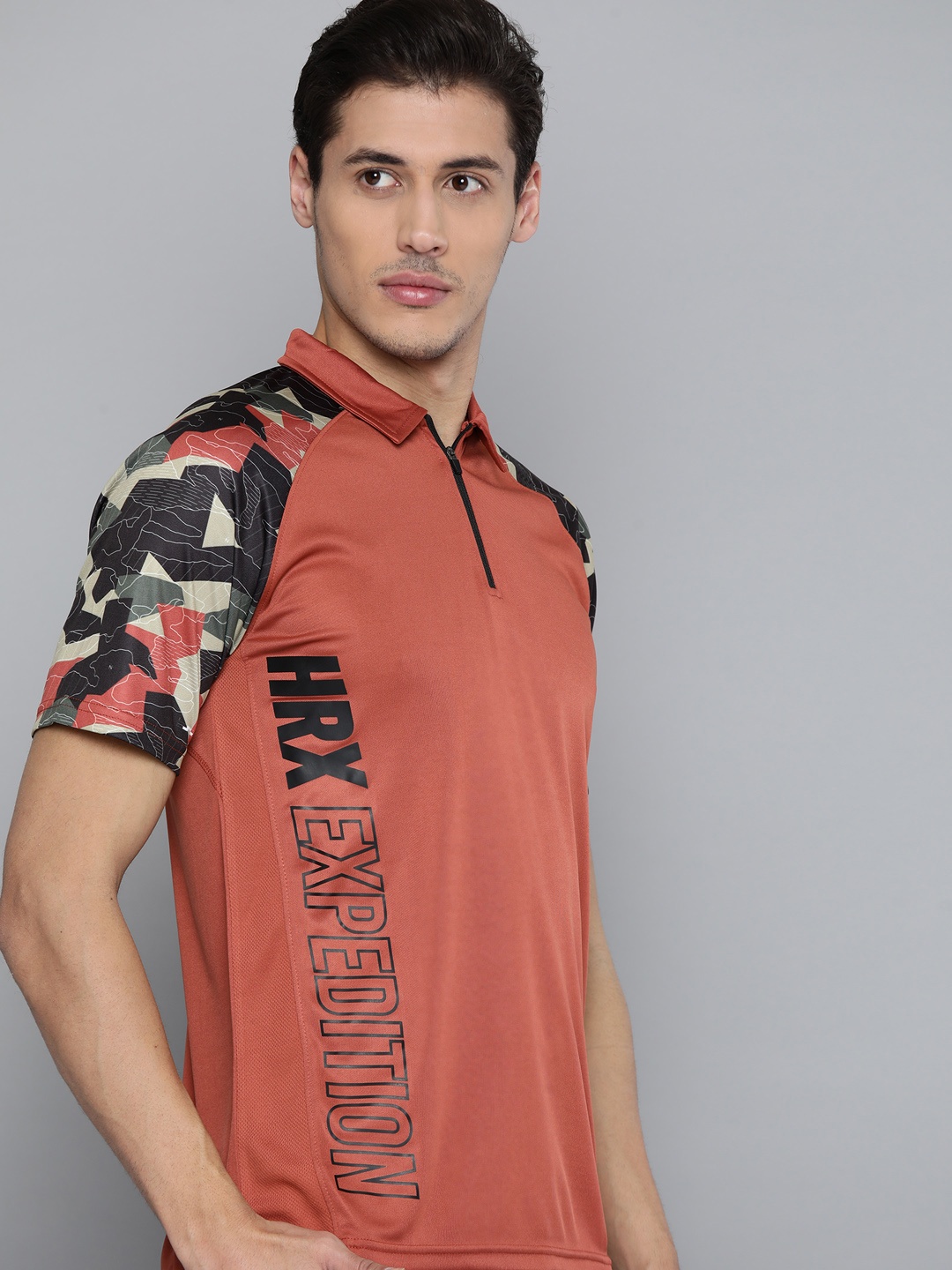 

HRX By Hrithik Roshan Outdoor Men Burnished Sunset Camouflage Tshirts, Rust
