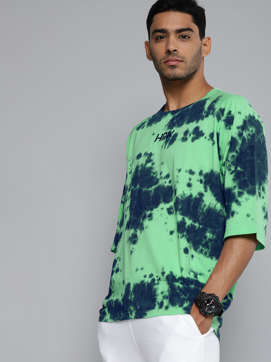 

HRX By Hrithik Roshan Lifestyle Men Medieval Blue Bio-Wash graphic Tshirts, Green