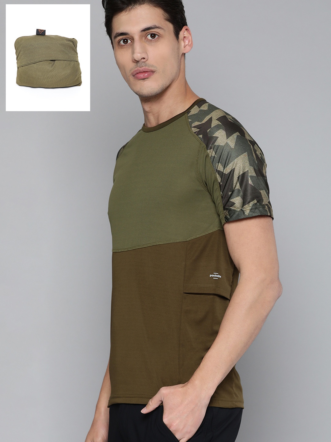 

HRX By Hrithik Roshan Outdoor Men Uniform Green Packable Camouflage T-shirt, Olive
