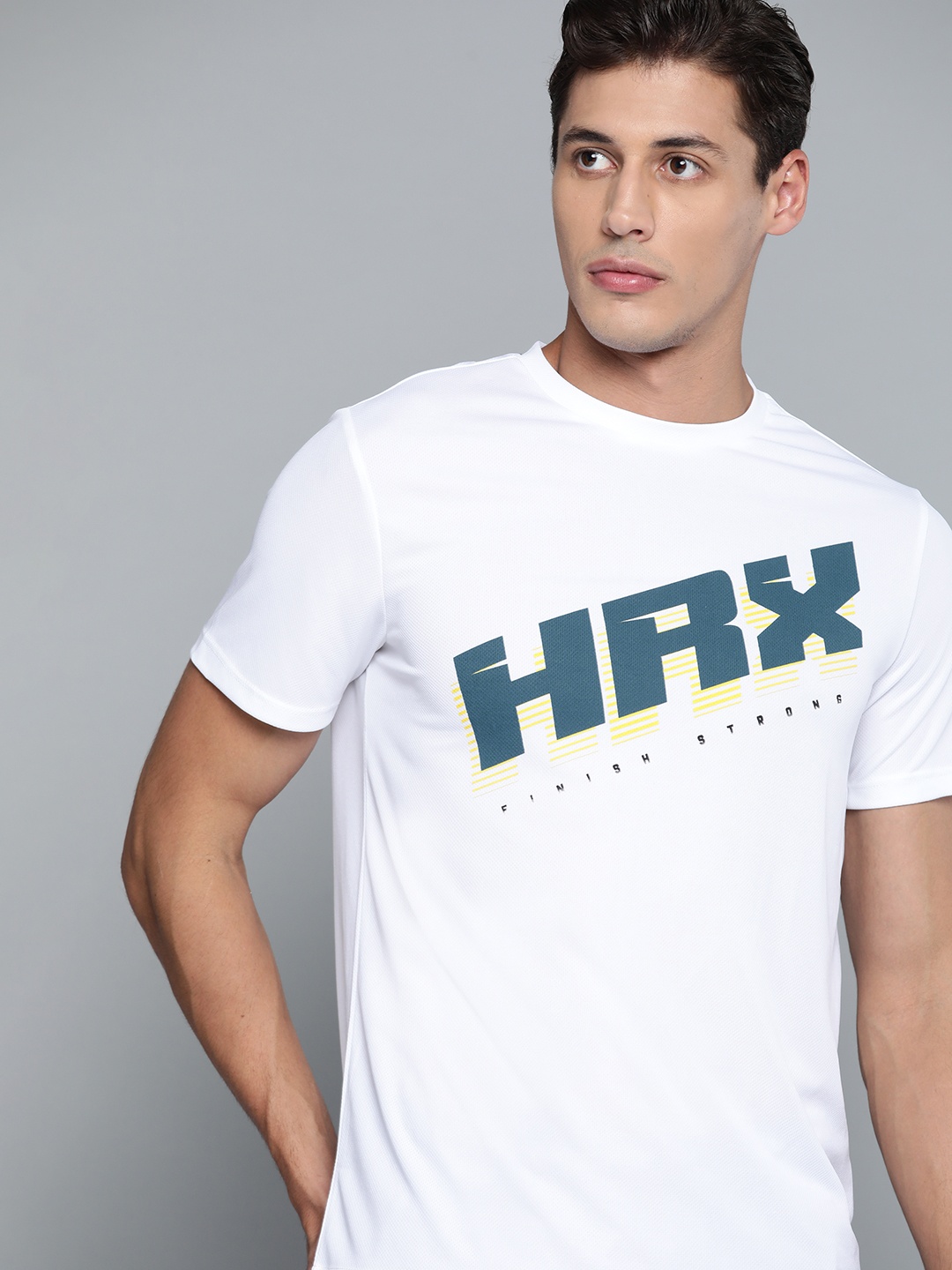 

HRX By Hrithik Roshan Running Men White Rapid-Dry Brand Carrier T-shirt