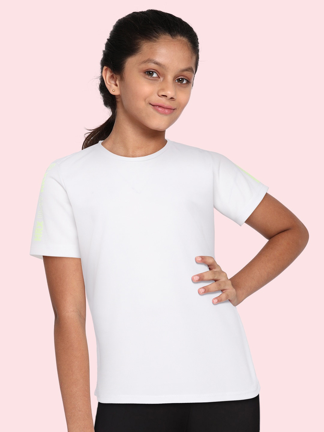 

HRX By Hrithik Roshan U-17 Active Girls White Rapid-Dry Typography T-shirt