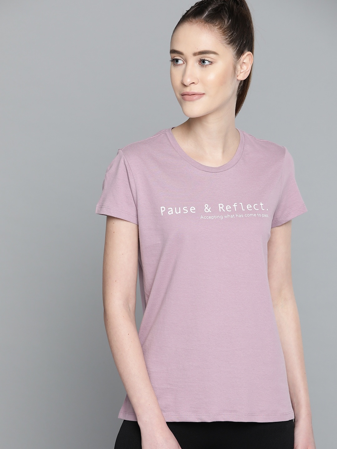 

HRX By Hrithik Roshan Yoga Women Elder Berry Solid Sustainable T-shirt, Mauve