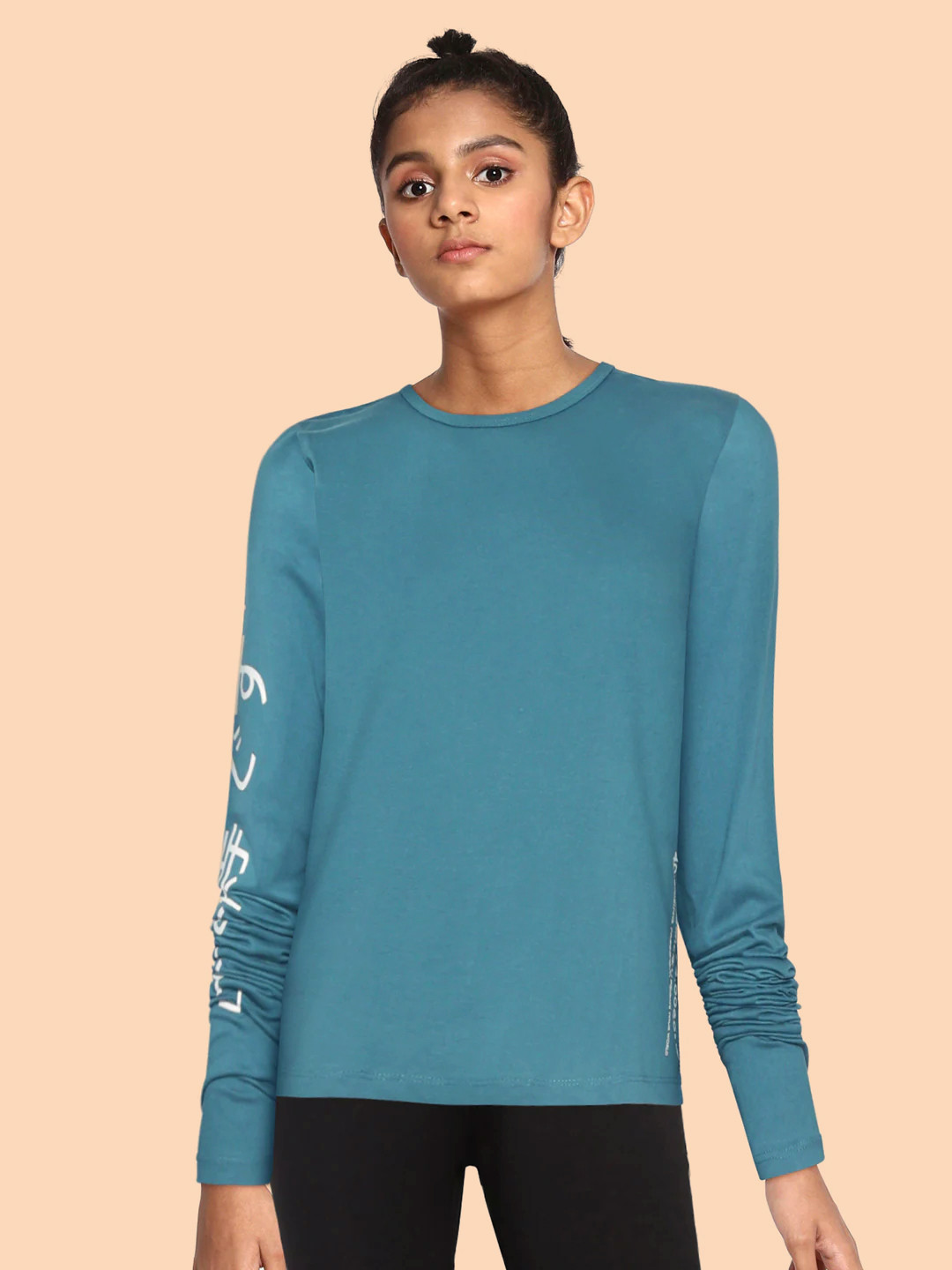 

HRX by Hrithik Roshan U-17 Lifestyle Girls Deep Ocean Rapid-Dry Typography Crop T-shirt, Teal