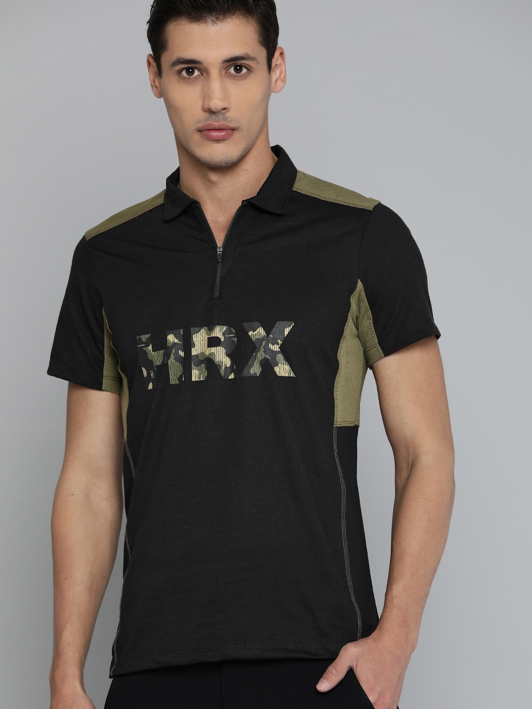 

HRX By Hrithik Roshan Outdoor Men Jet Black Camouflage Tshirts
