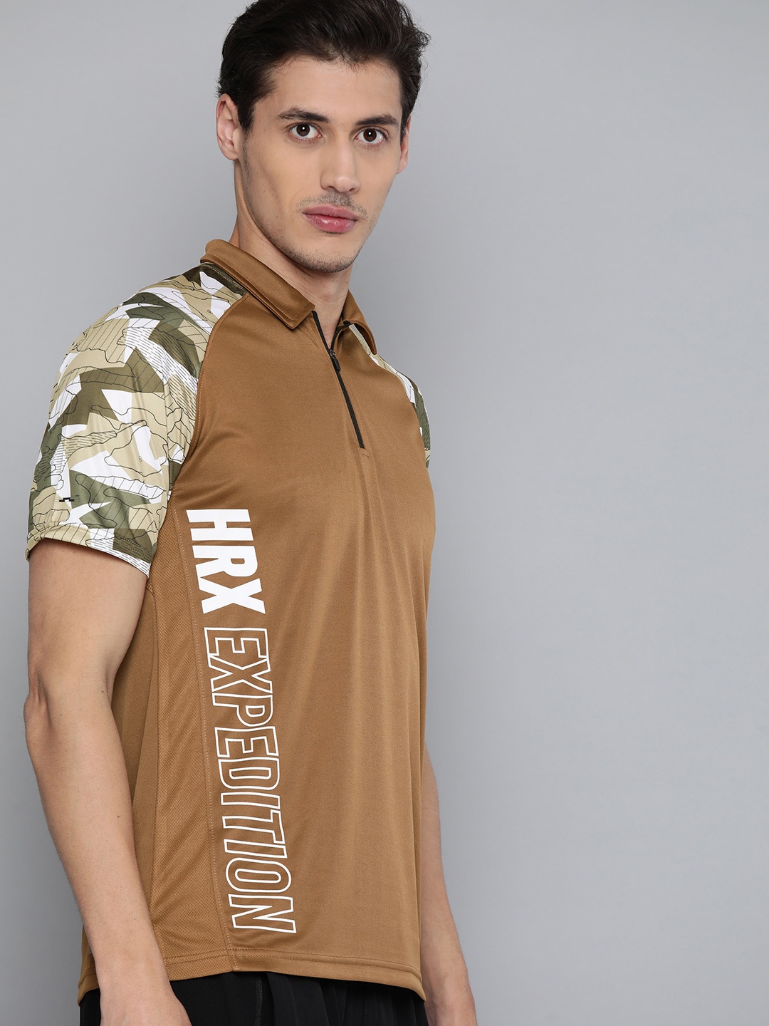 

HRX By Hrithik Roshan Outdoor Men Catechu Wood Camouflage Tshirts, Mustard