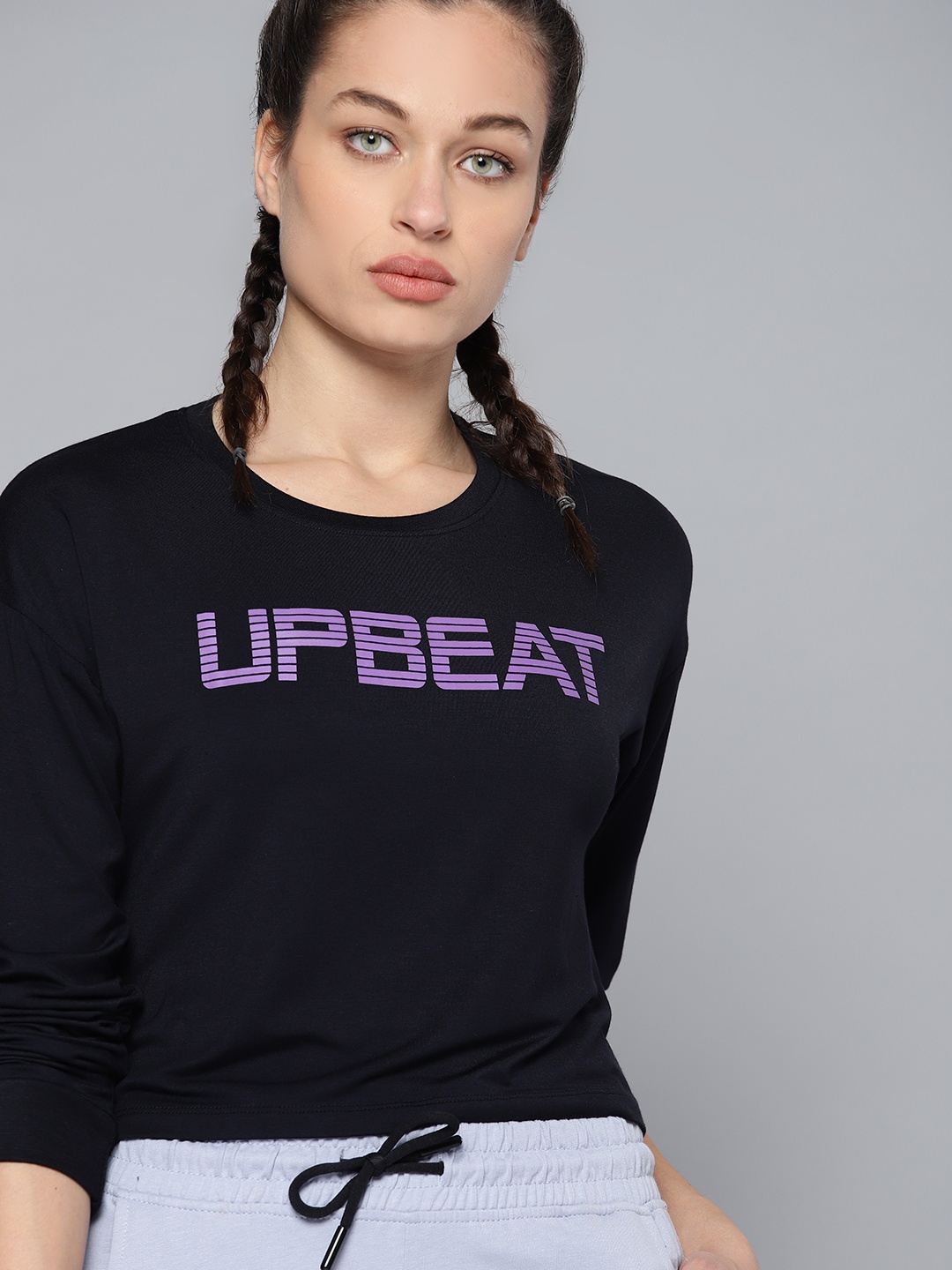 

HRX By Hrithik Roshan Lifestyle Women Jet Black Lycra Typography Tshirt