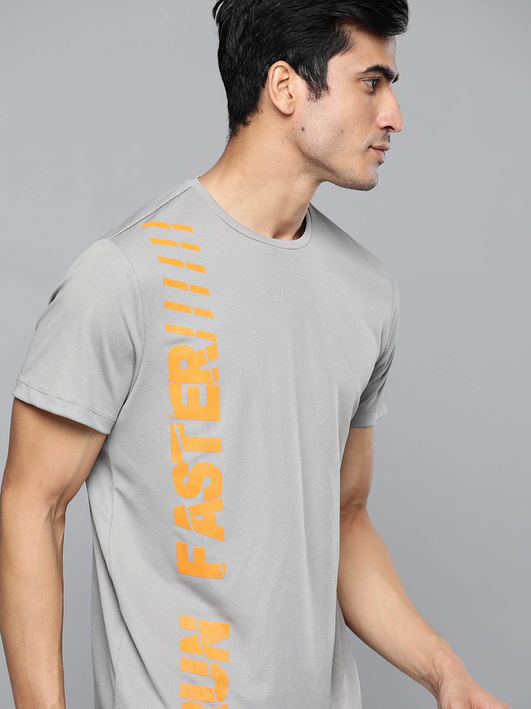 

HRX by Hrithik Roshan Men Grey & Orange Typography Printed Running T-shirt