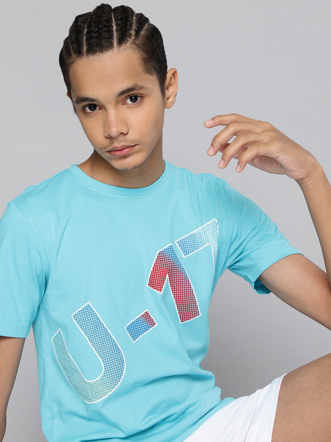 

HRX by Hrithik Roshan U-17 Lifestyle Boys Aqua Rapid-Dry Solid Tshirts, Blue