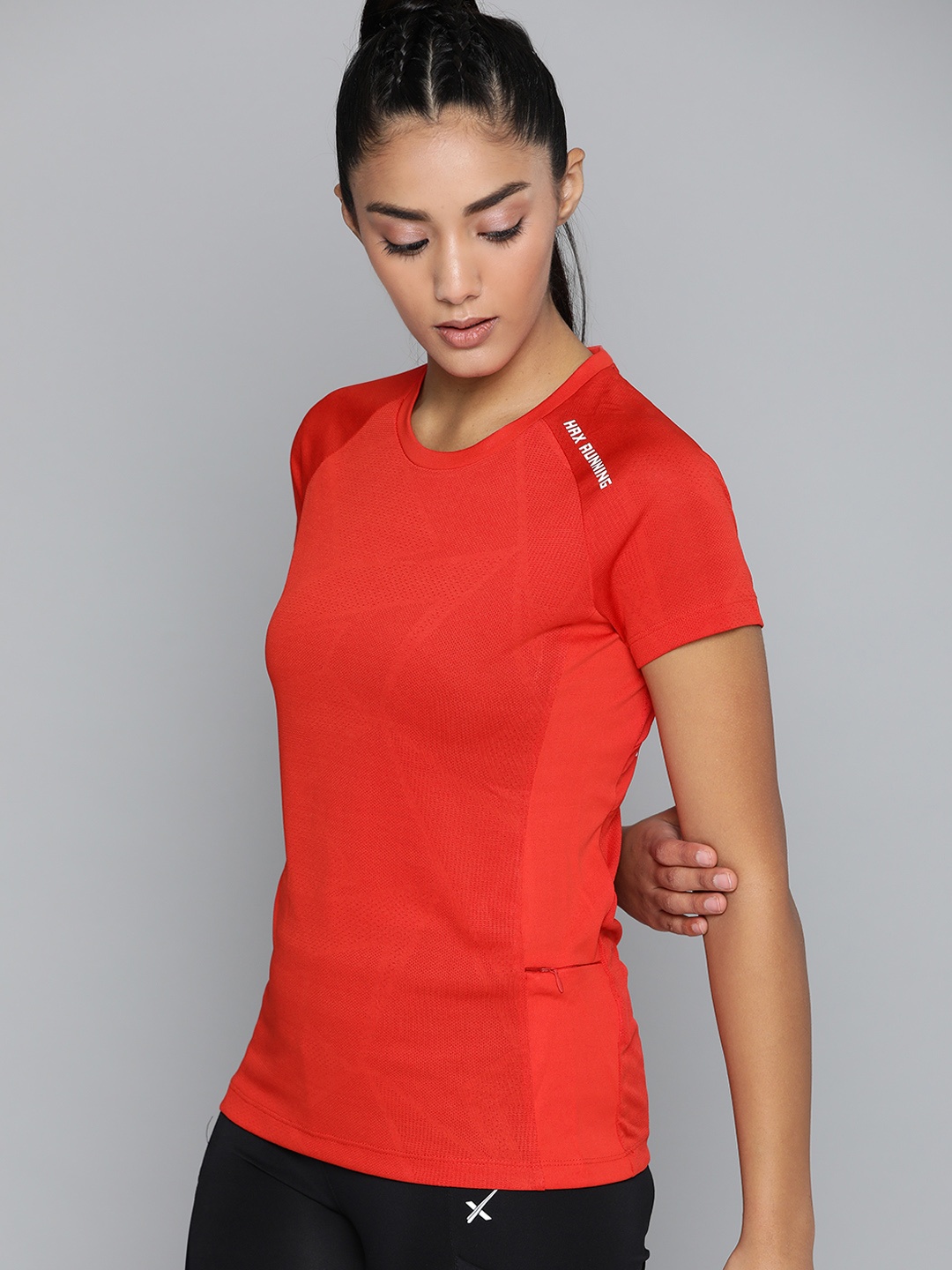 

HRX By Hrithik Roshan Running Women artisanal red Camouflage Tshirts