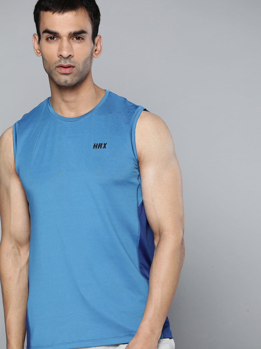 

HRX By Hrithik Roshan Training Men Estate Blue Rapid-Dry Colourblock Tshirt