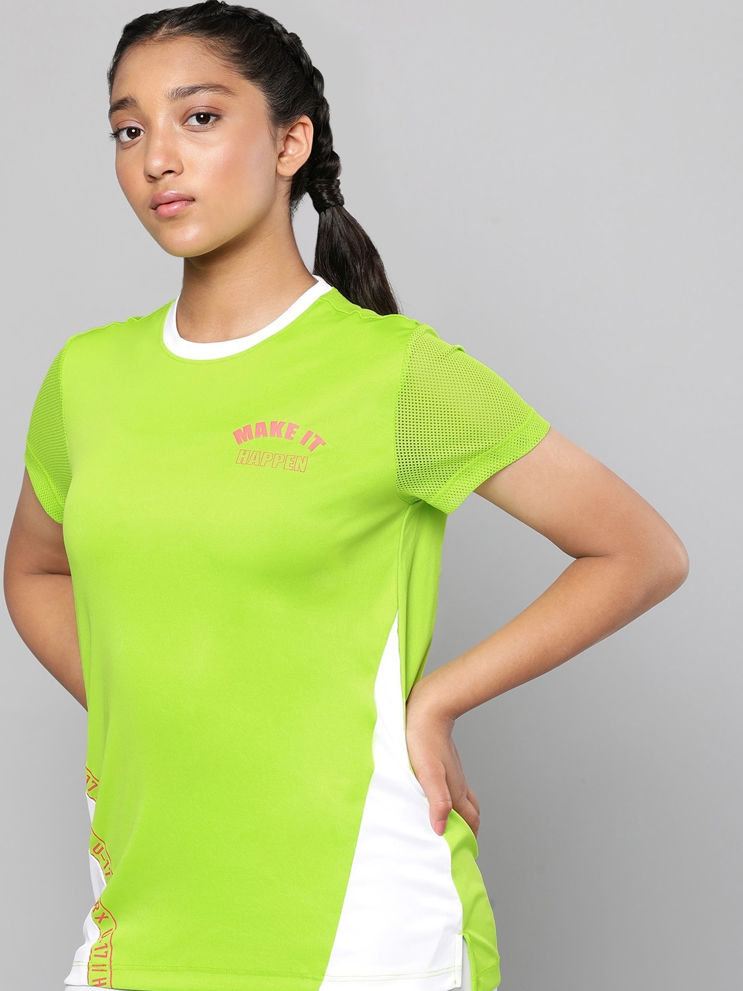 

HRX By Hrithik Roshan U-17 Active Girls Lime Punch Rapid-Dry Colourblock Tshirts, Lime green