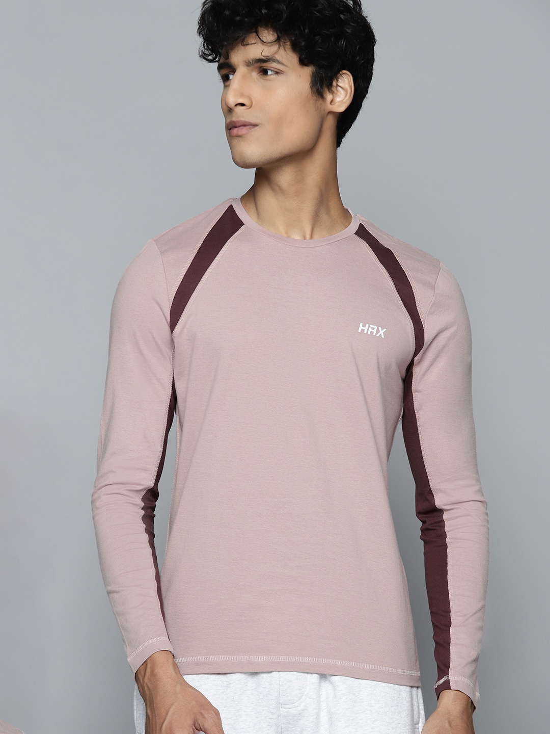 

HRX By Hrithik Roshan Yoga Men Deauville Mauve Rapid-Dry Colourblock Pure Cotton Sustainable T-shirt