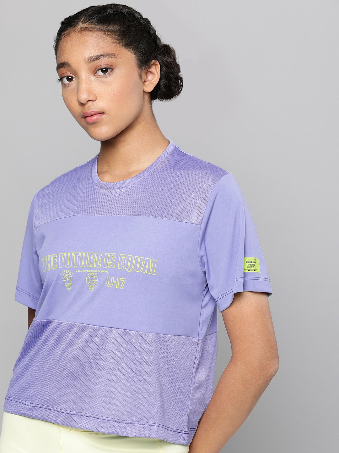 

HRX By Hrithik Roshan U-17 Lifestyle Girls Jacaranda Rapid-Dry Typography Tshirts, Blue