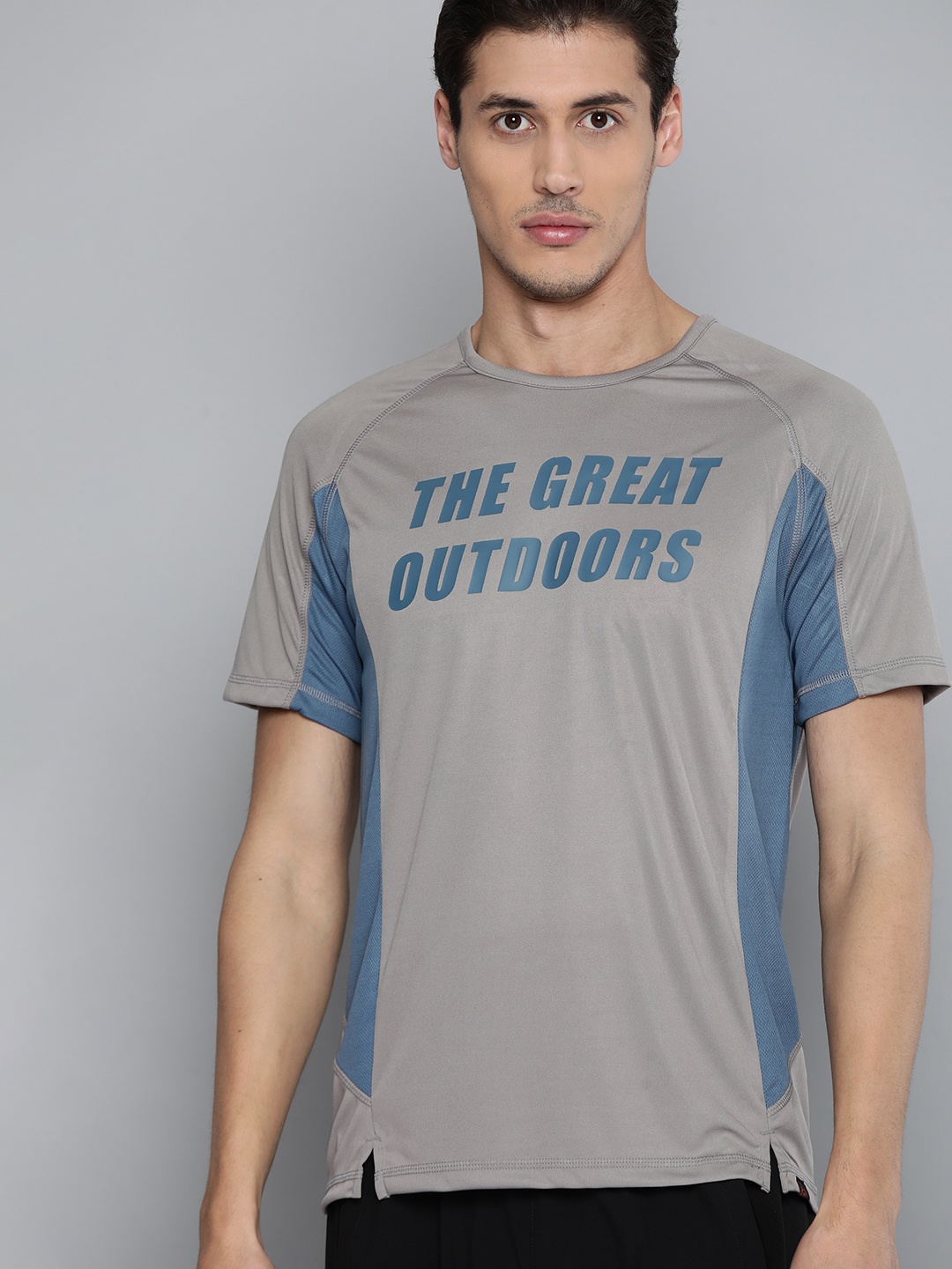 

HRX By Hrithik Roshan Outdoor Men Wet Weather Rapid-Dry Typography T-Shirt, Grey