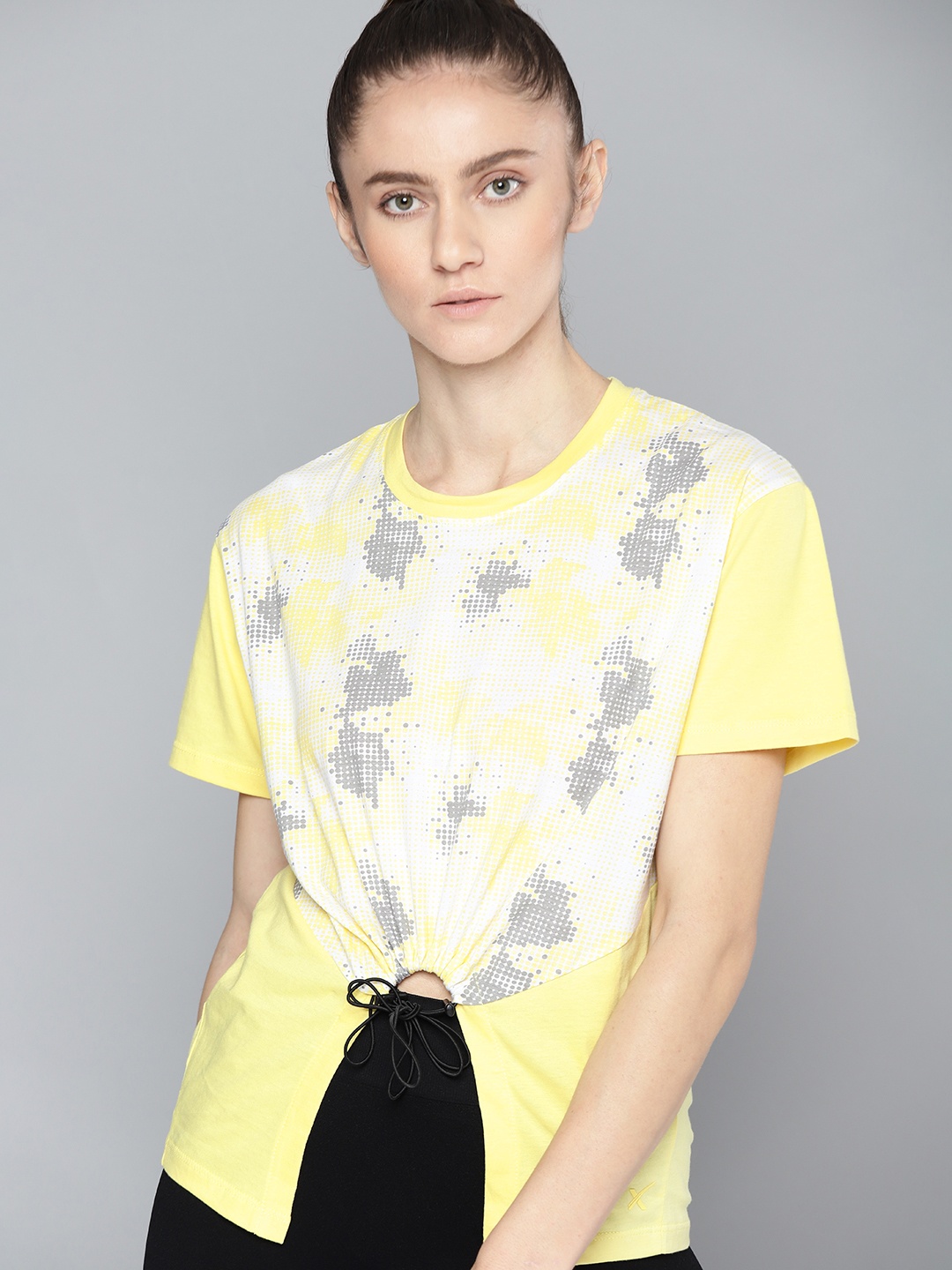 

HRX By Hrithik Roshan Lifestyle Women Lemon Drop Bio-Wash AOP T-shirts, Yellow