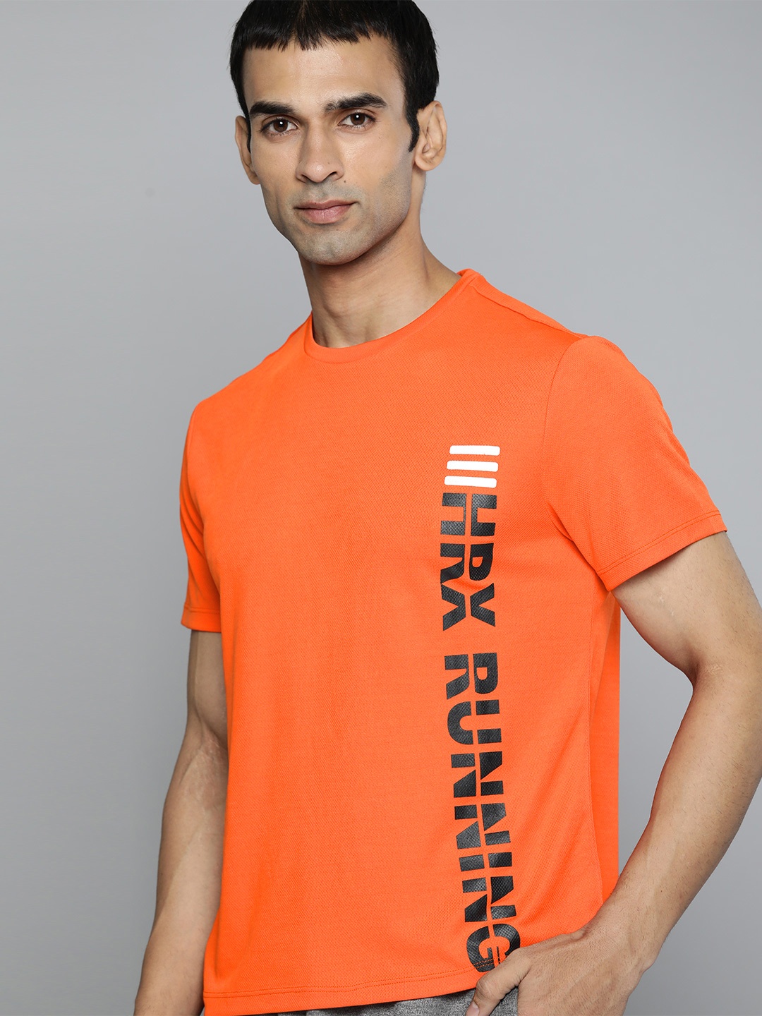 

HRX by Hrithik Roshan Men Orange & Grey Typography Printed Running Rapid-Dry T-shirt