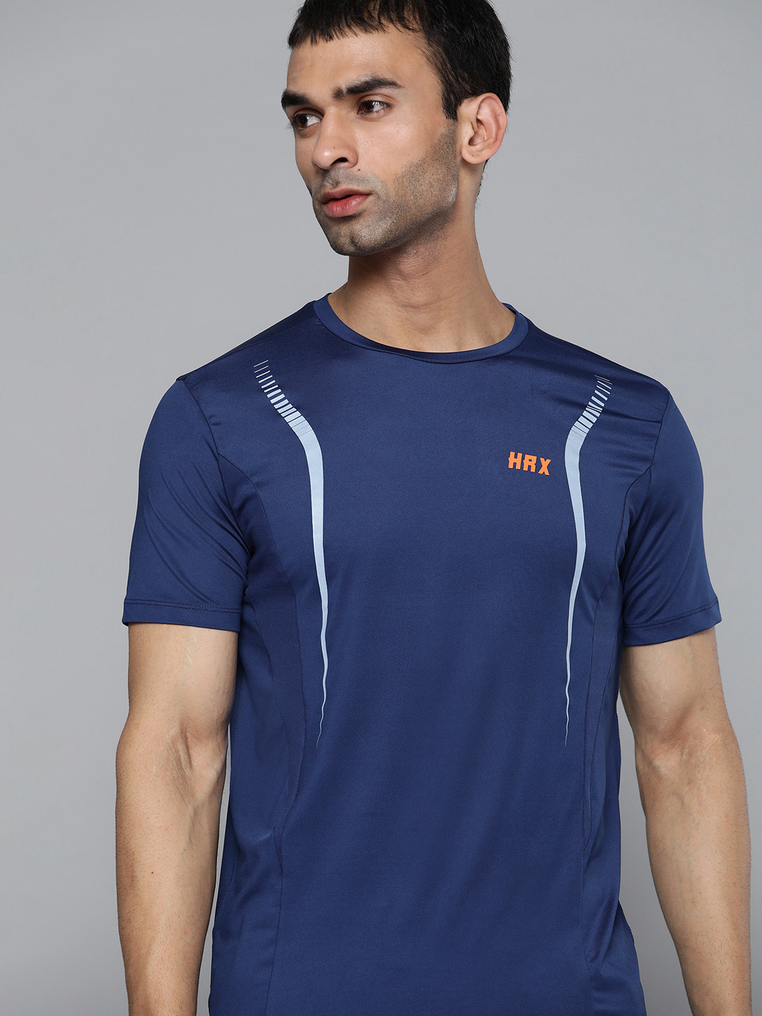 

HRX By Hrithik Roshan Training Men Estate Blue Rapid-Dry Printed Detail Tshirt