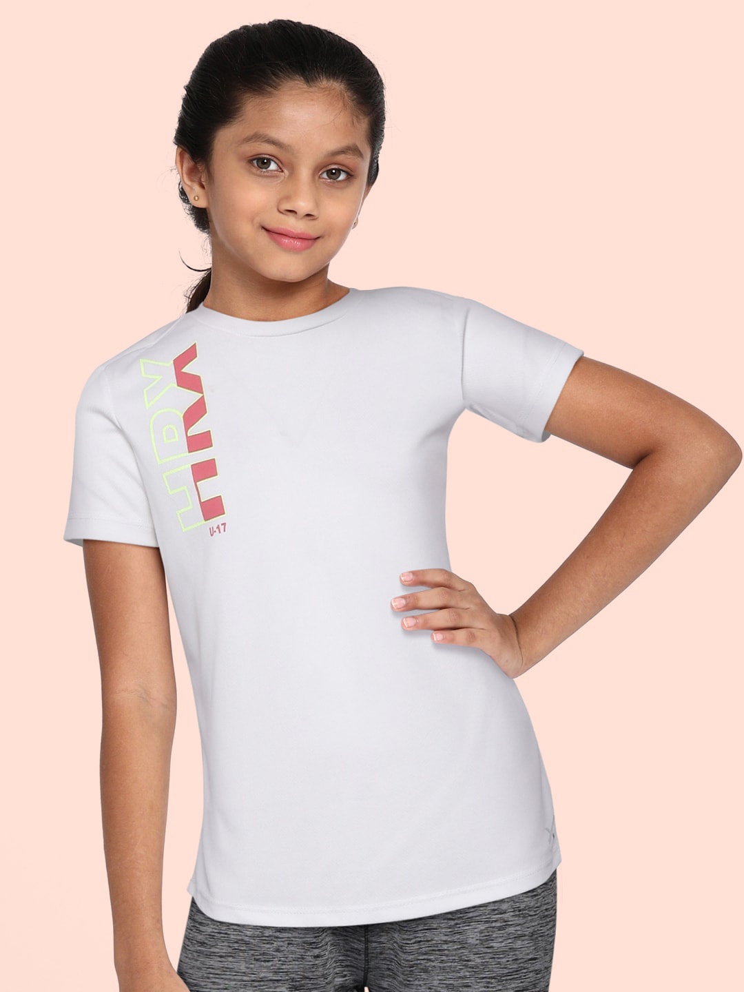 

HRX By Hrithik Roshan U-17 Active Girls White Rapid-Dry Brand Carrier T-shirt