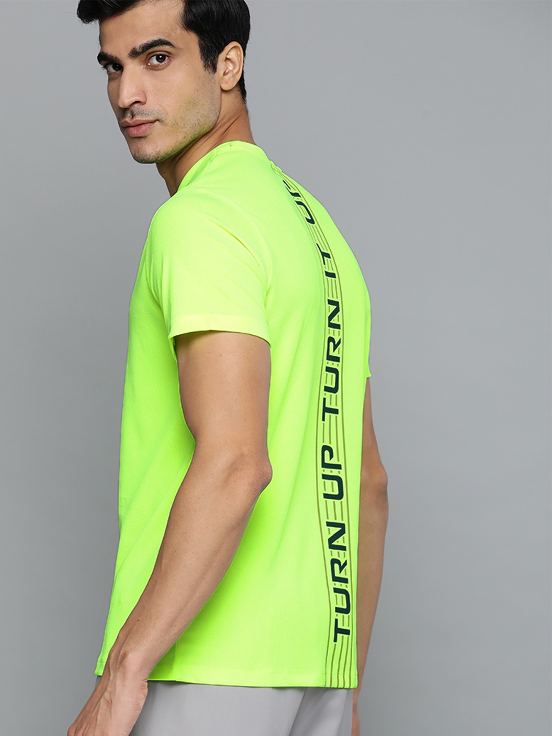 

HRX by Hrithik Roshan Men Fluorescent Green & Black Typography Printed Running T-shirt
