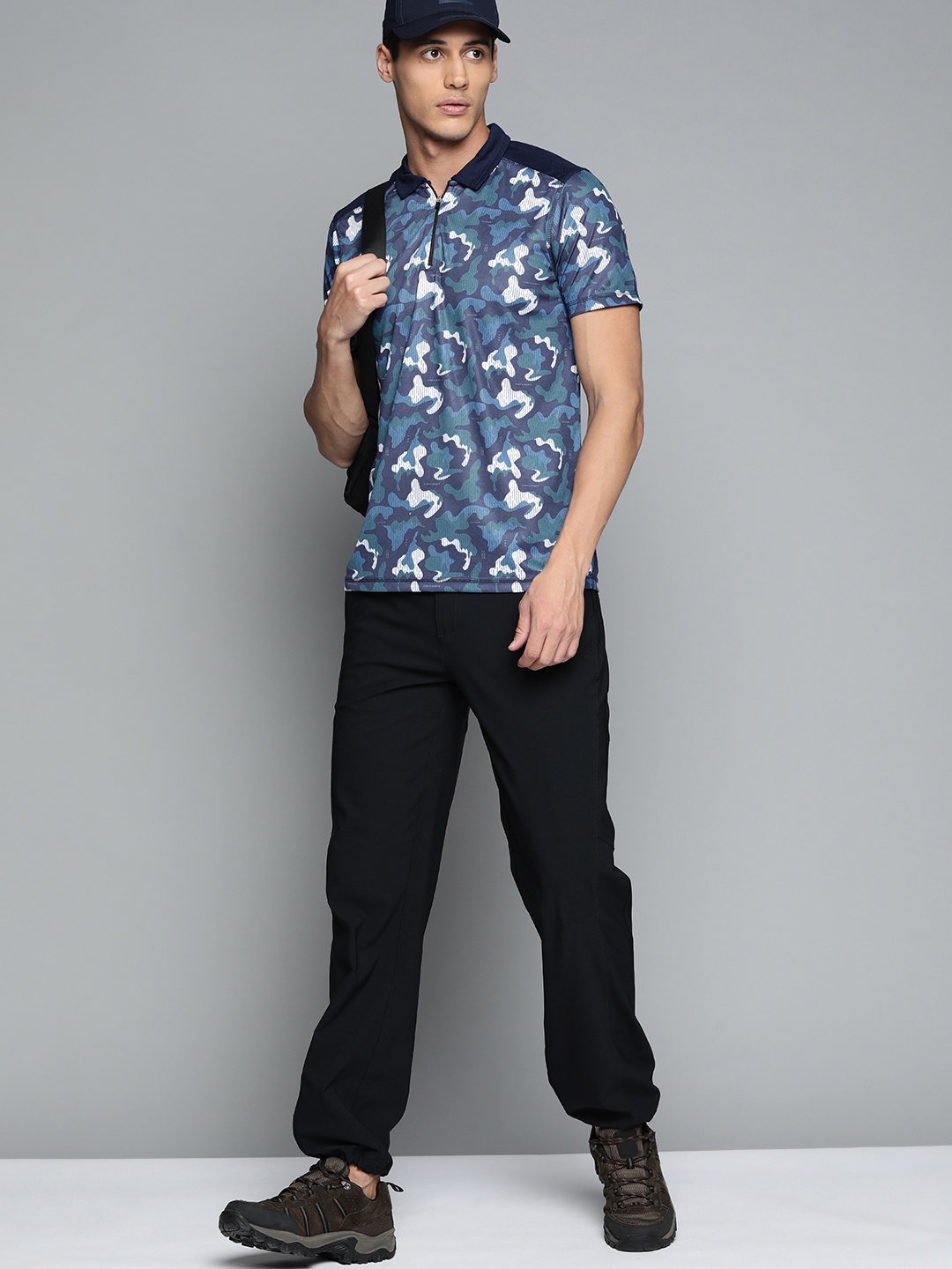 

HRX By Hrithik Roshan Outdoor Men Medieval Blue Camouflage Tshirts, Navy blue
