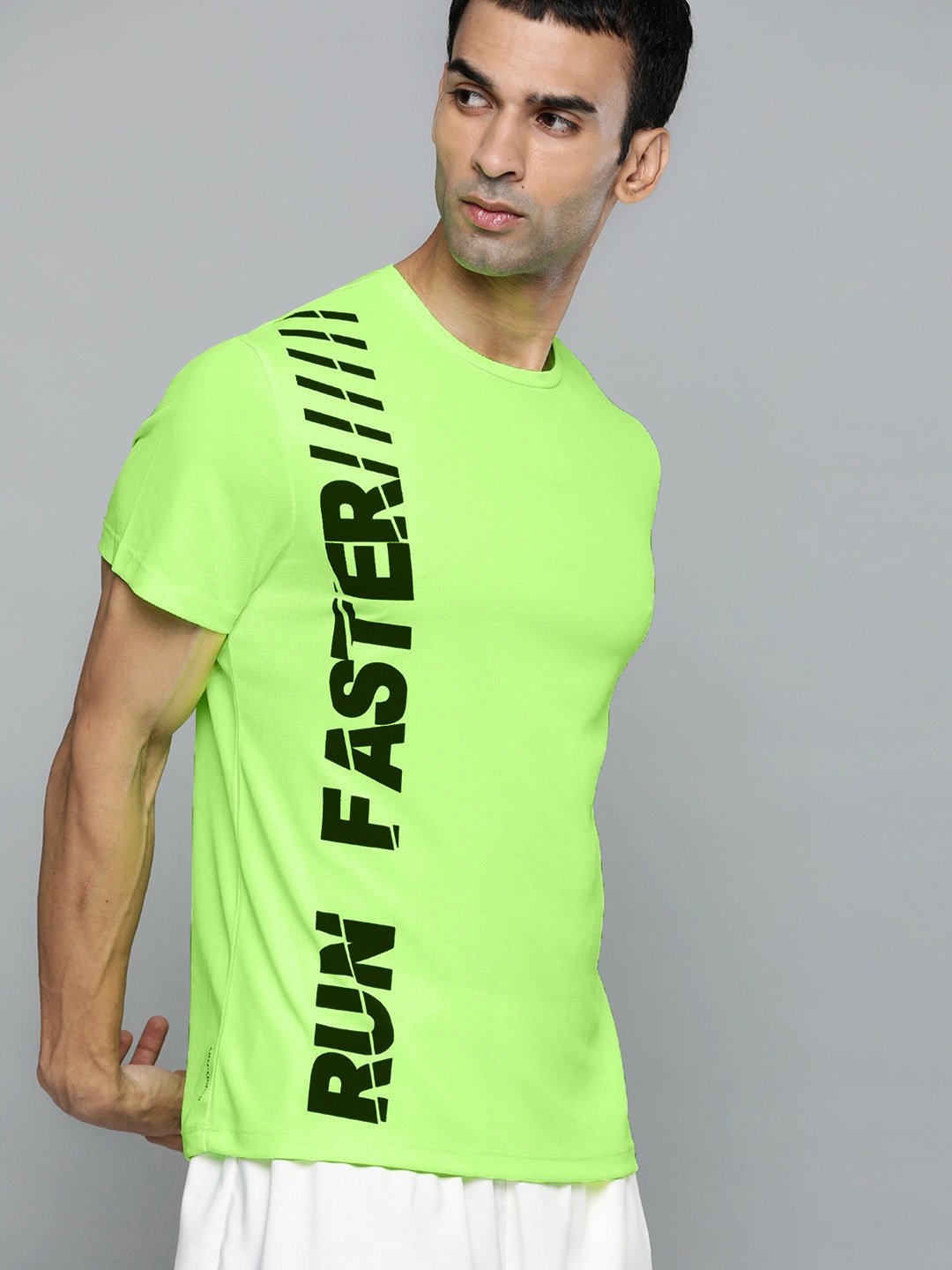 

HRX by Hrithik Roshan Men Fluorescent Green & Black Typography Printed Running T-shirt