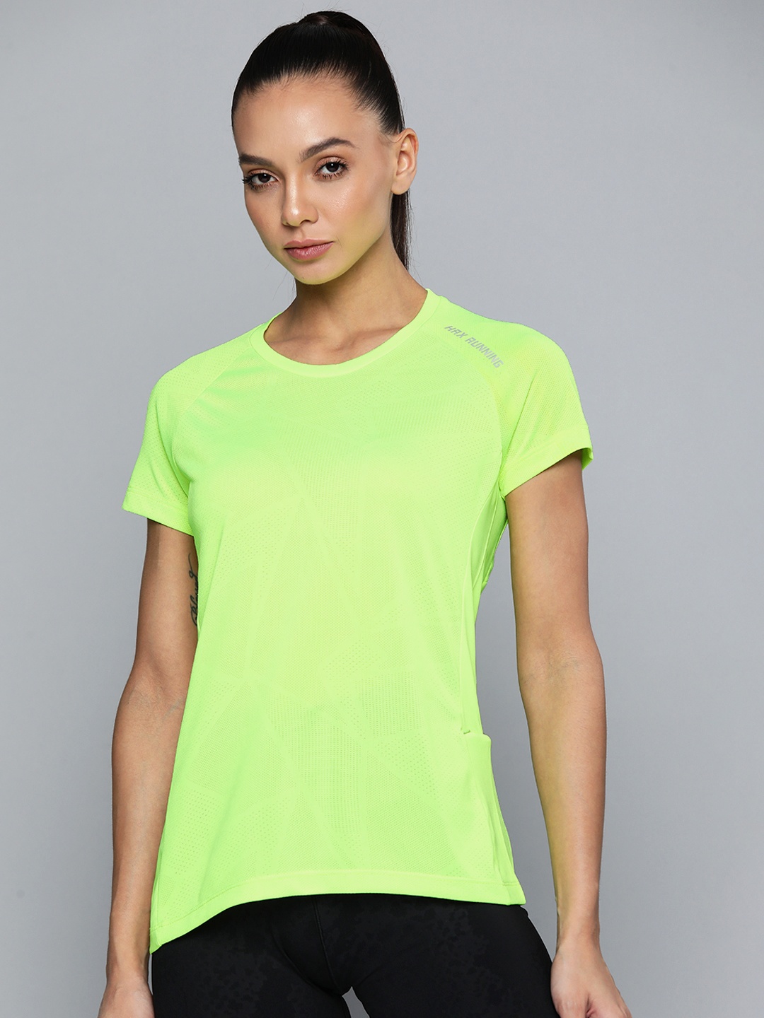 

HRX By Hrithik Roshan Running Women Neon Lime Camouflage Tshirts, Fluorescent green