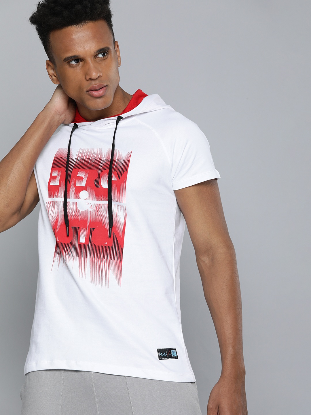

HRX By Hrithik Roshan Lifestyle Men White & Red Bio-Wash Graphic Pure Cotton Tshirts
