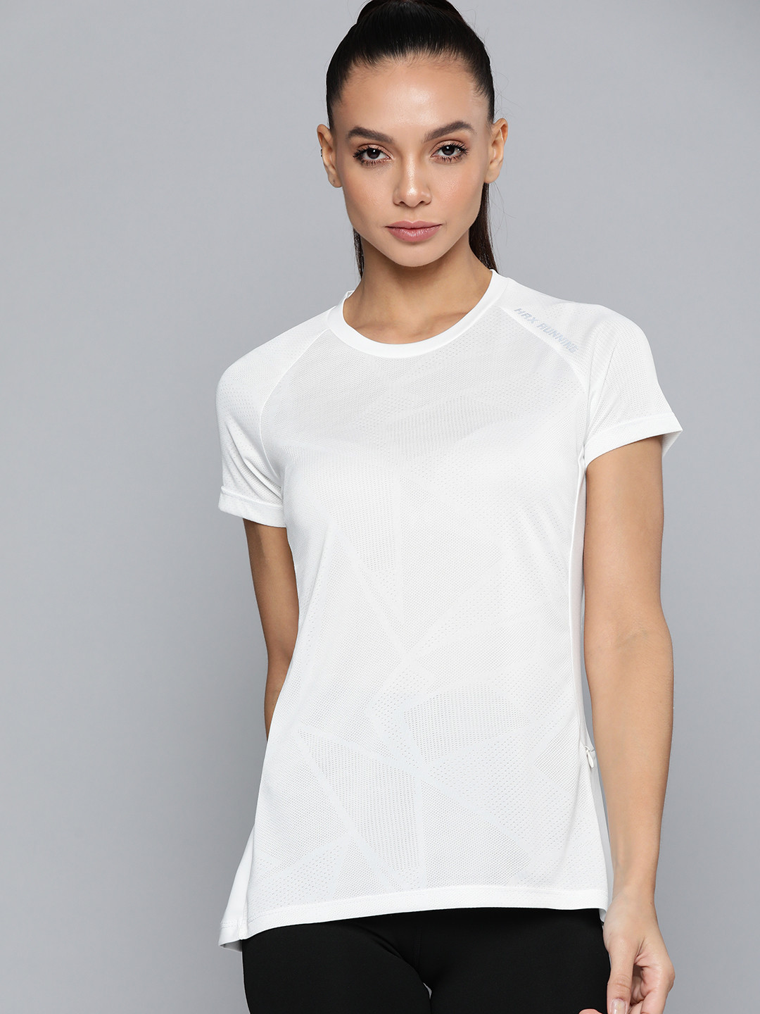 

HRX By Hrithik Roshan Running Women Bright White Camouflage Tshirts